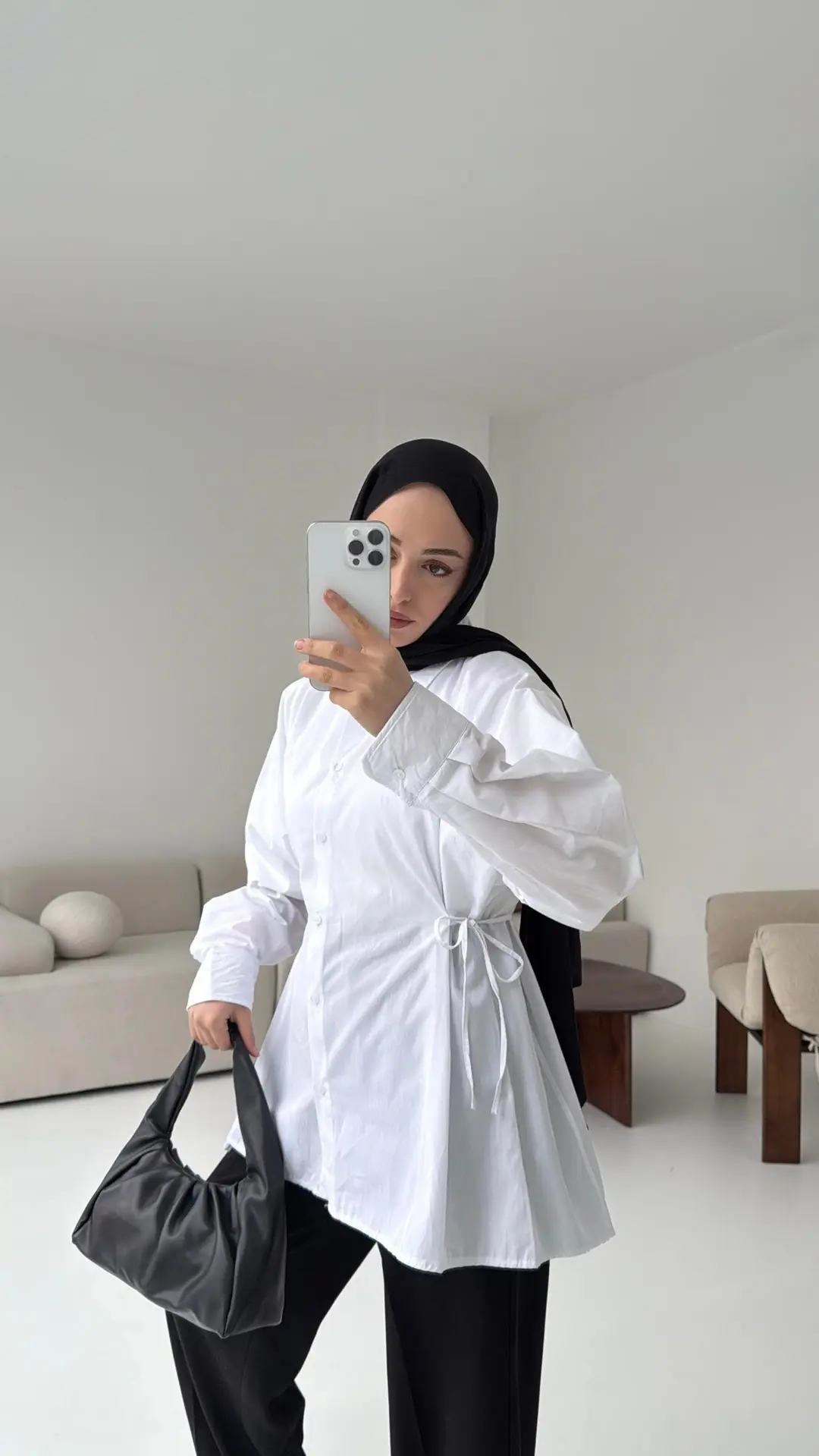 Yandan Bağlamalı Gömlek Beyaz