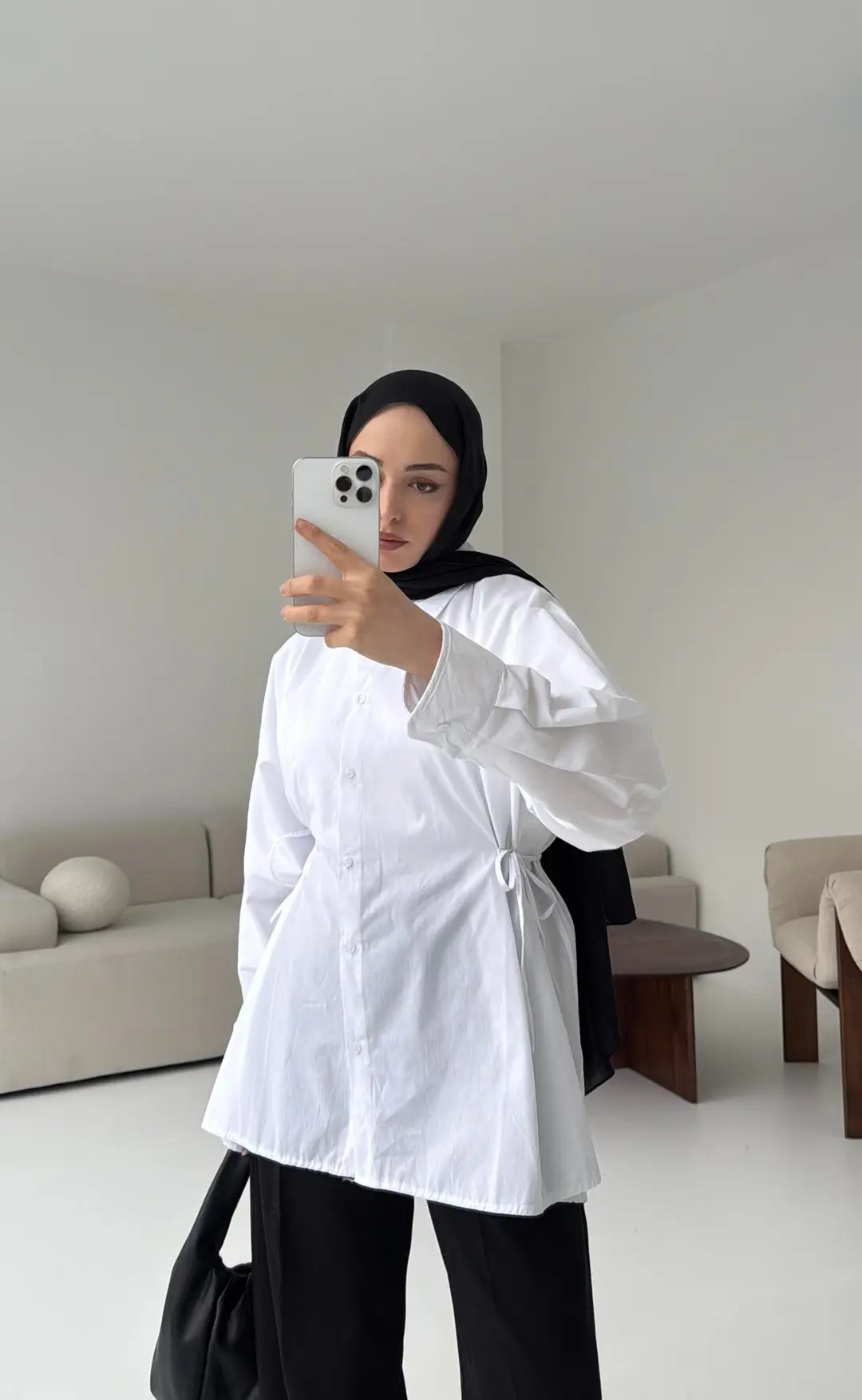 Yandan Bağlamalı Gömlek Beyaz