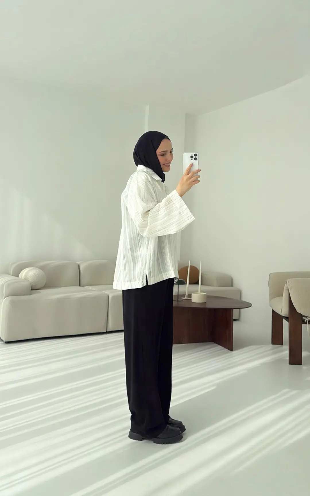 Çizgili Oversize Dökümlü Gömlek Beyaz