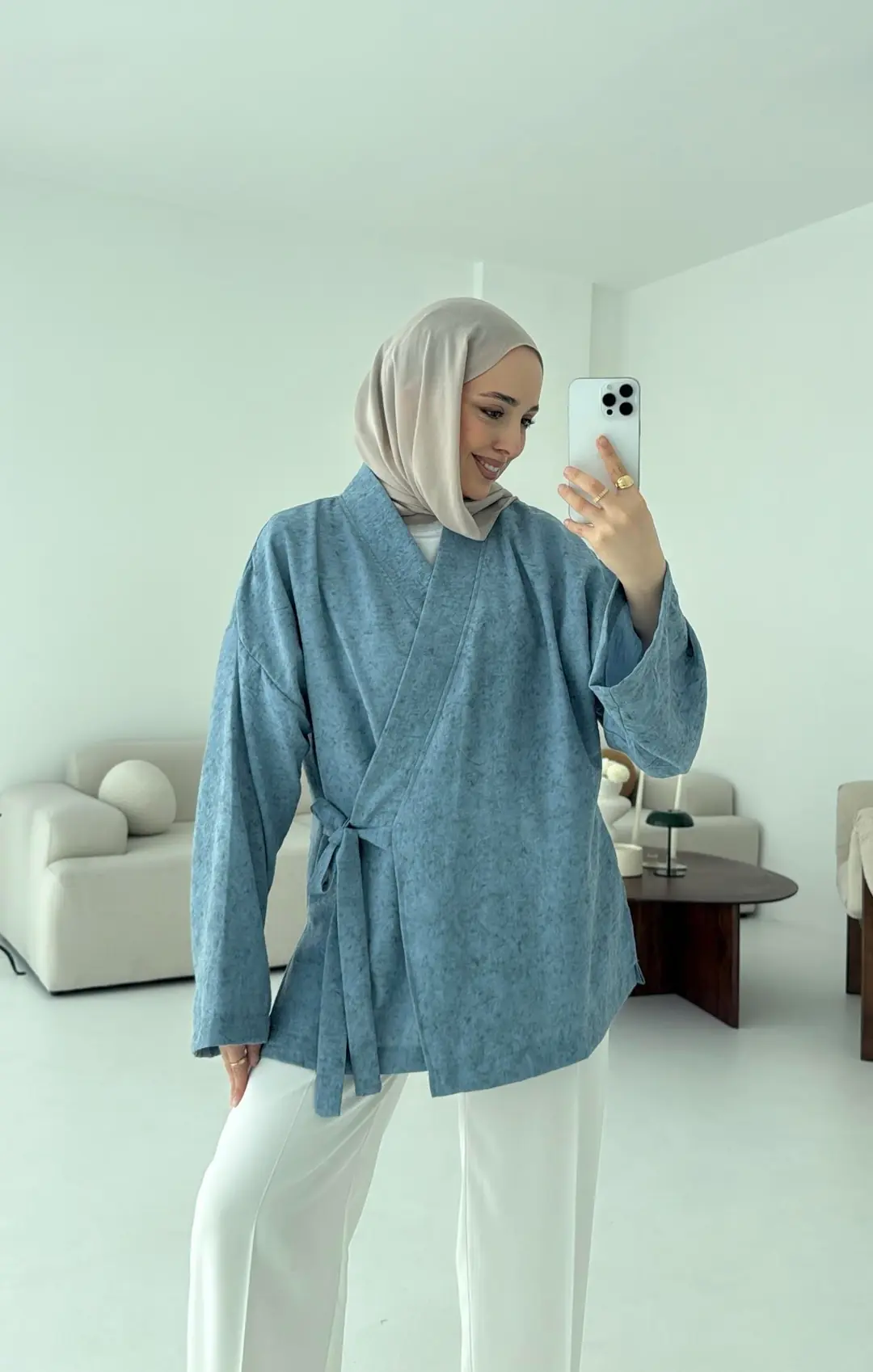 Keten Batik Bambu Kimono Mavi