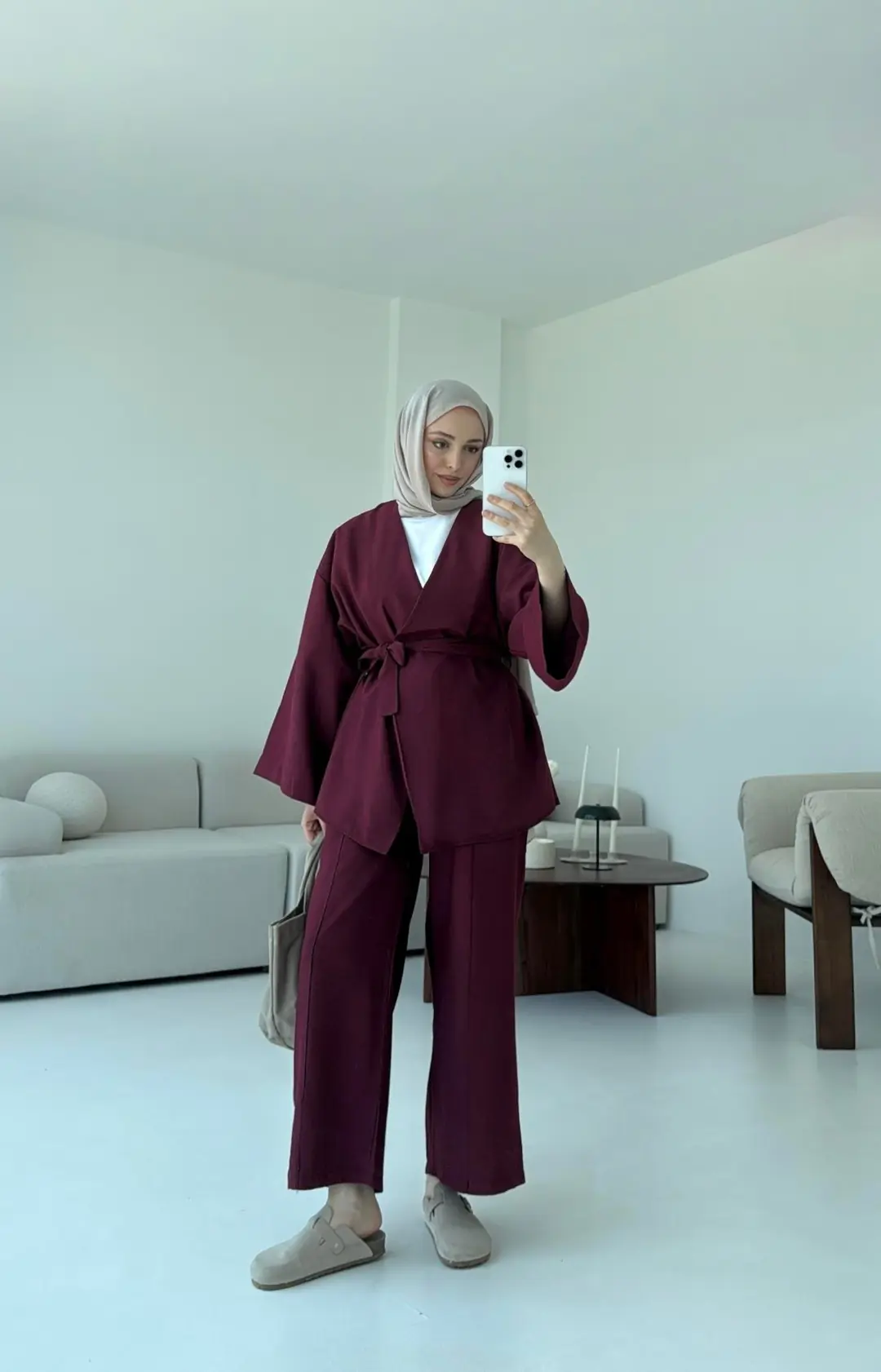 Bağlamalı Kimono Takım Bordo