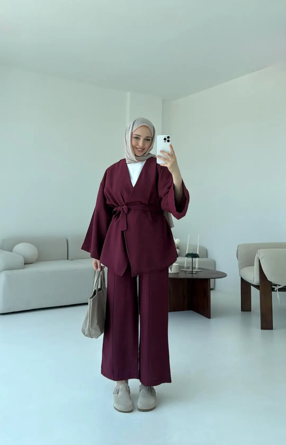 Bağlamalı Kimono Takım Bordo