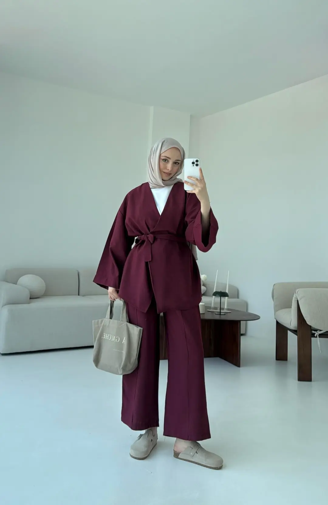 Bağlamalı Kimono Takım Bordo
