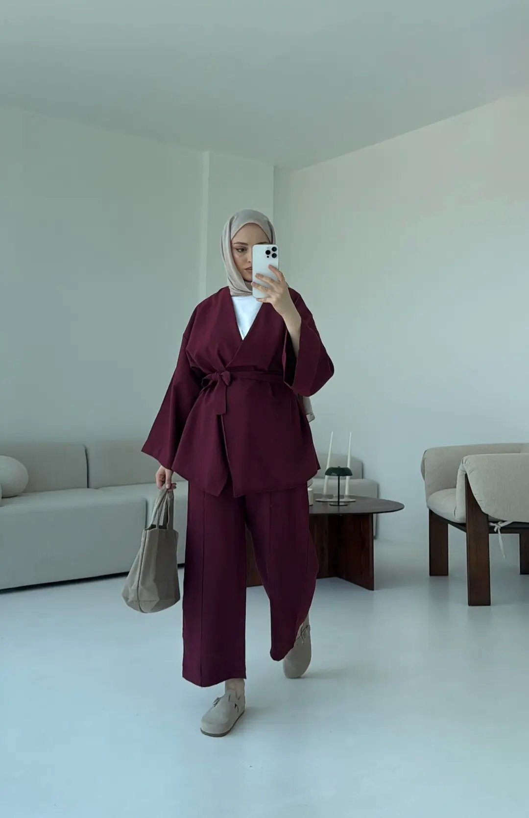 Bağlamalı Kimono Takım Bordo