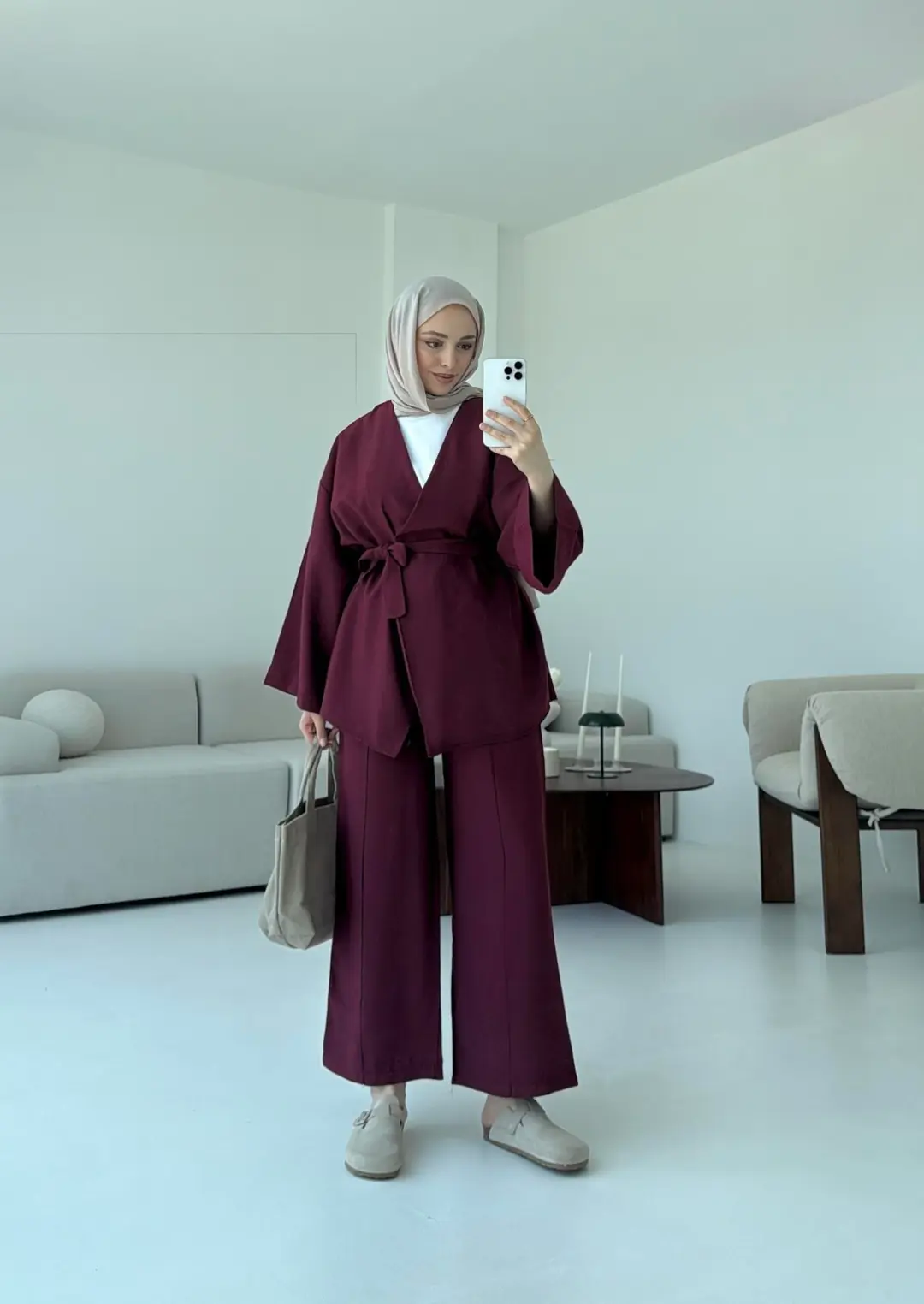 Bağlamalı Kimono Takım Bordo