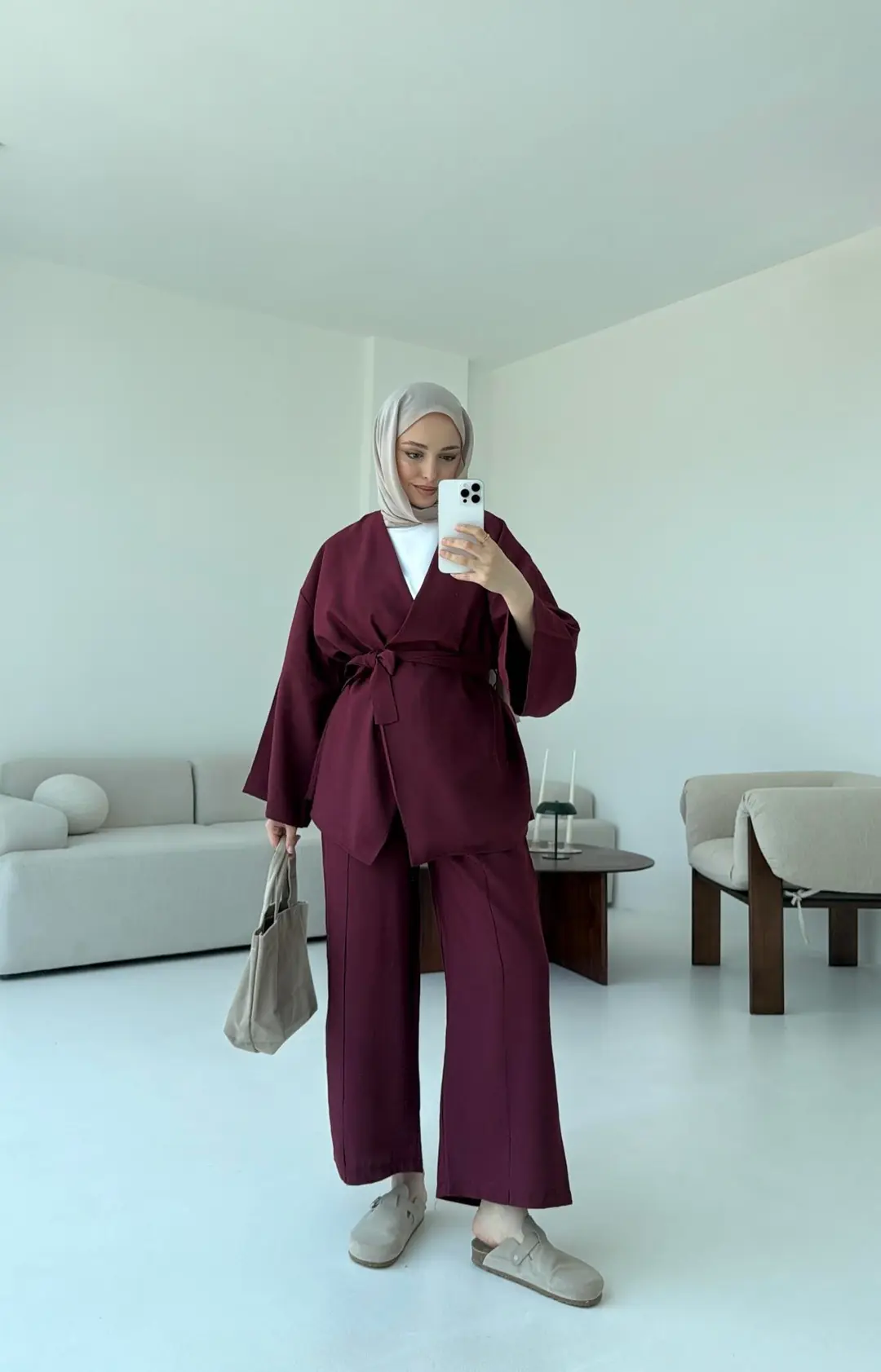Bağlamalı Kimono Takım Bordo