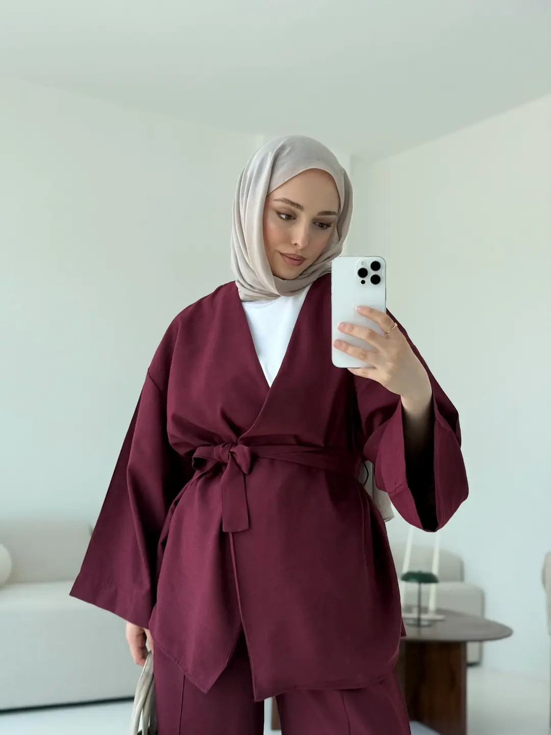 Bağlamalı Kimono Takım Bordo