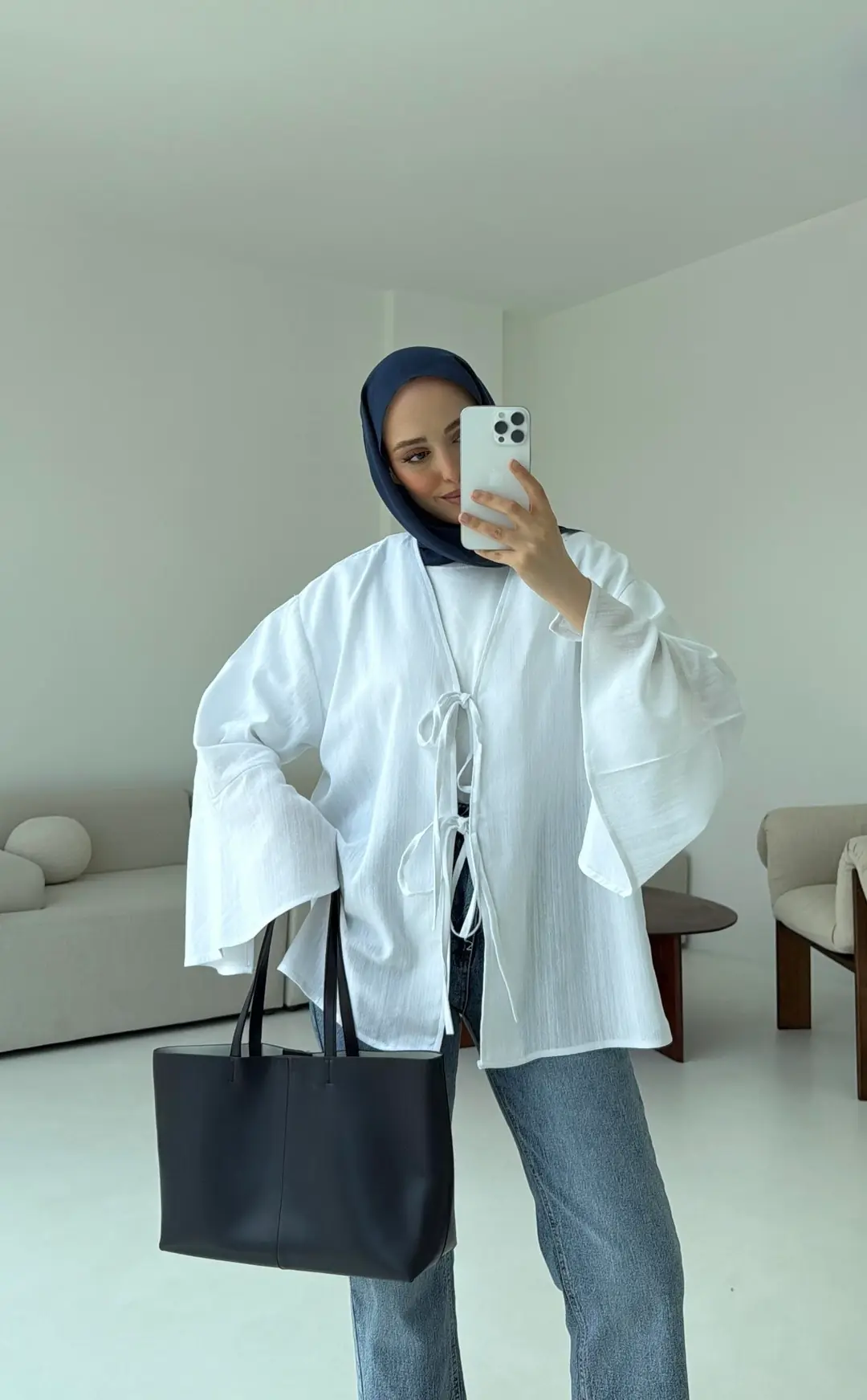 Kol Detay Kimono Beyaz