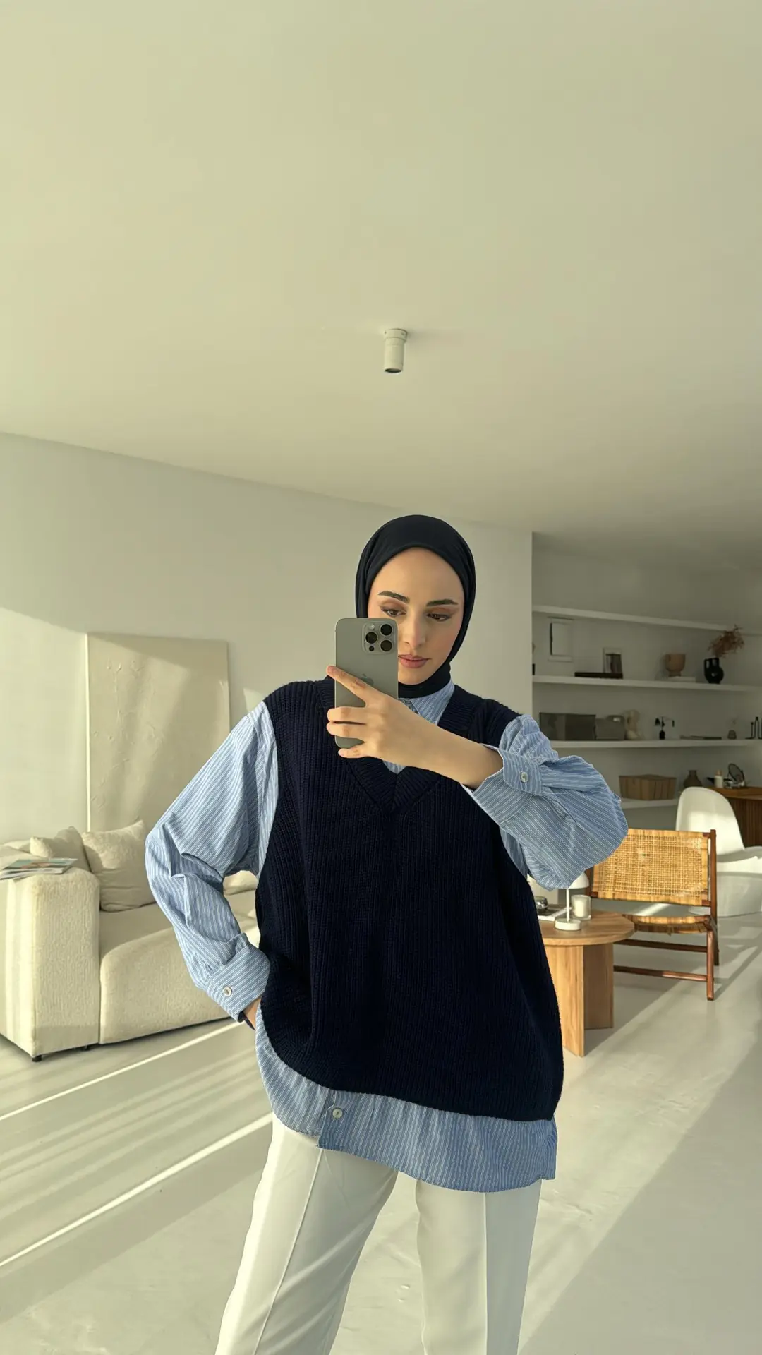 Gömlek Detaylı Triko Lacivert