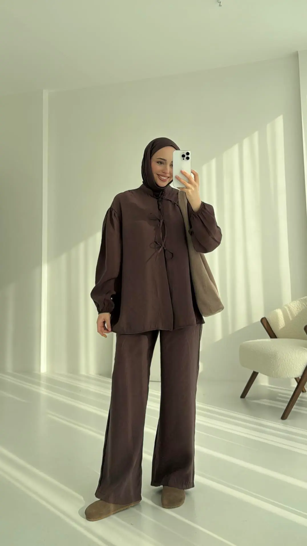 Tencel Bağlamalı Takım Kahve