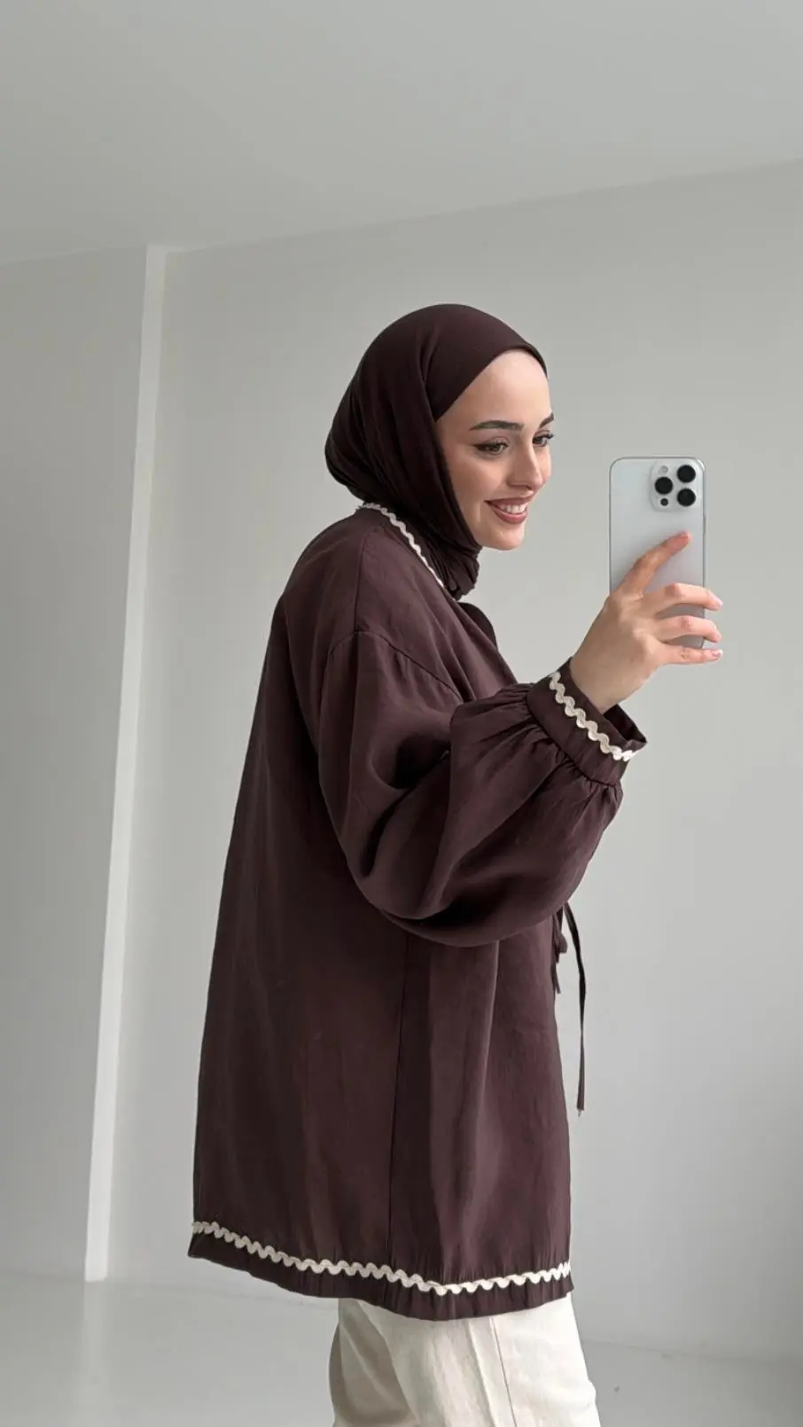 Bağlamalı Dantel Detay Kimono Kahve