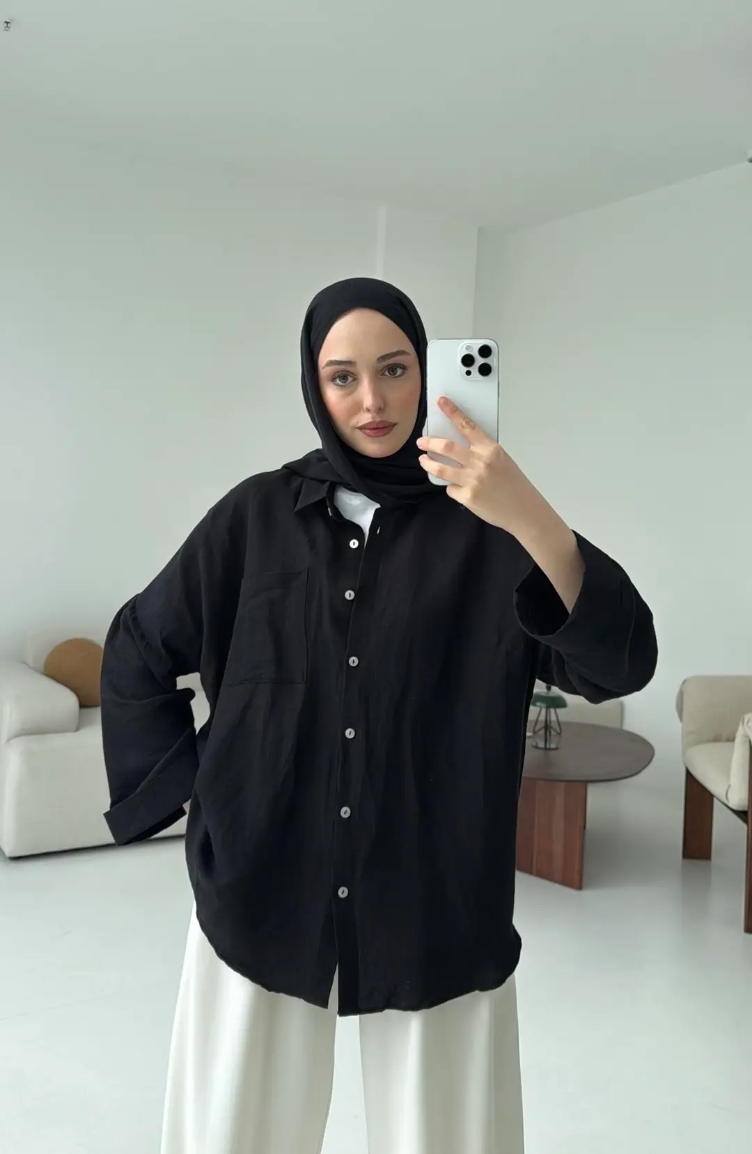 Linen Oversize Gömlek Siyah
