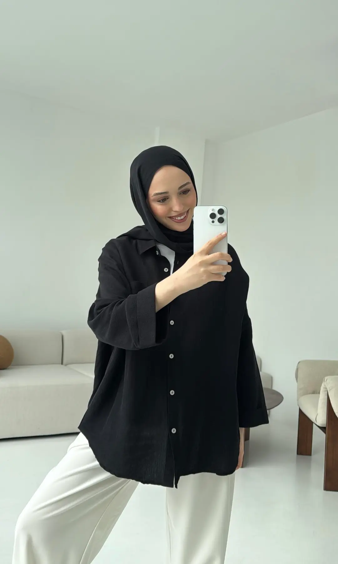 Linen Oversize Gömlek Siyah