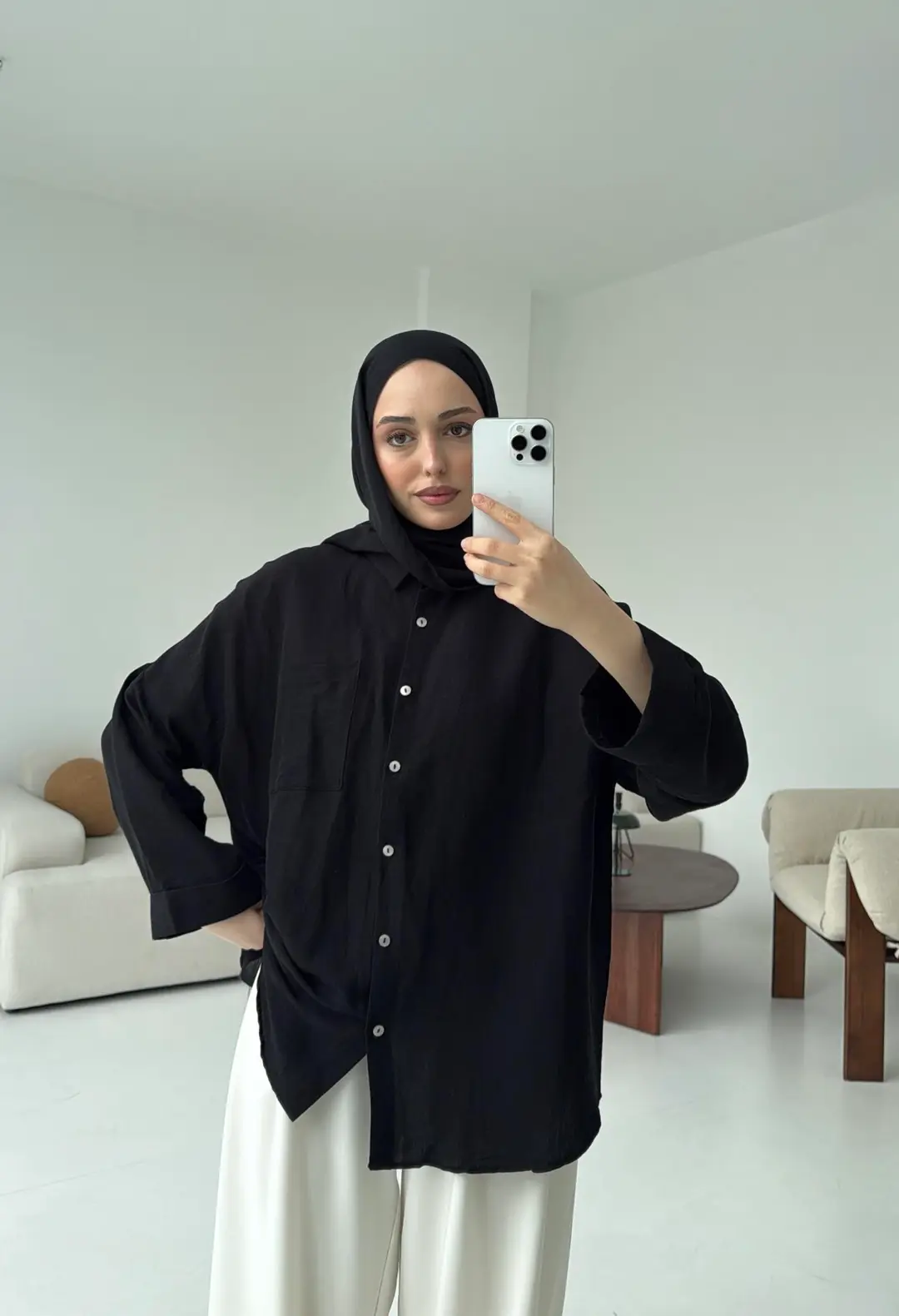 Linen Oversize Gömlek Siyah
