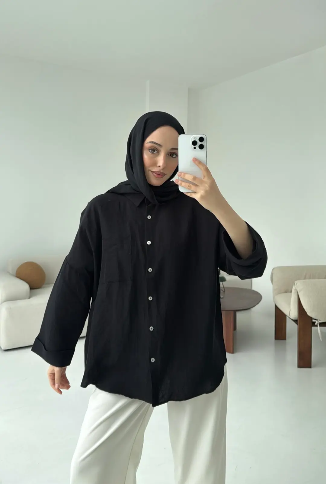 Linen Oversize Gömlek Siyah