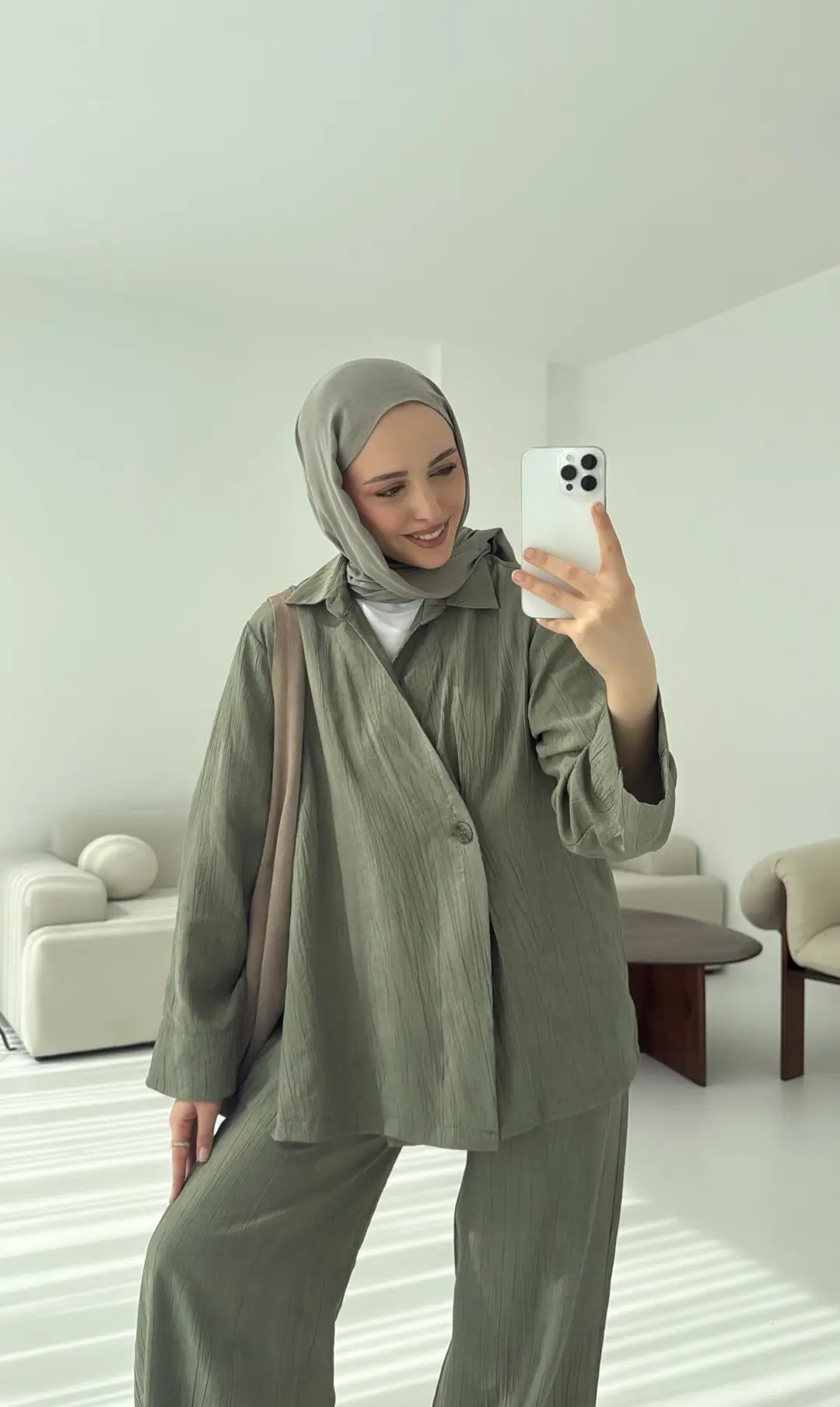 Düğme Detay Yazlık Takım Haki