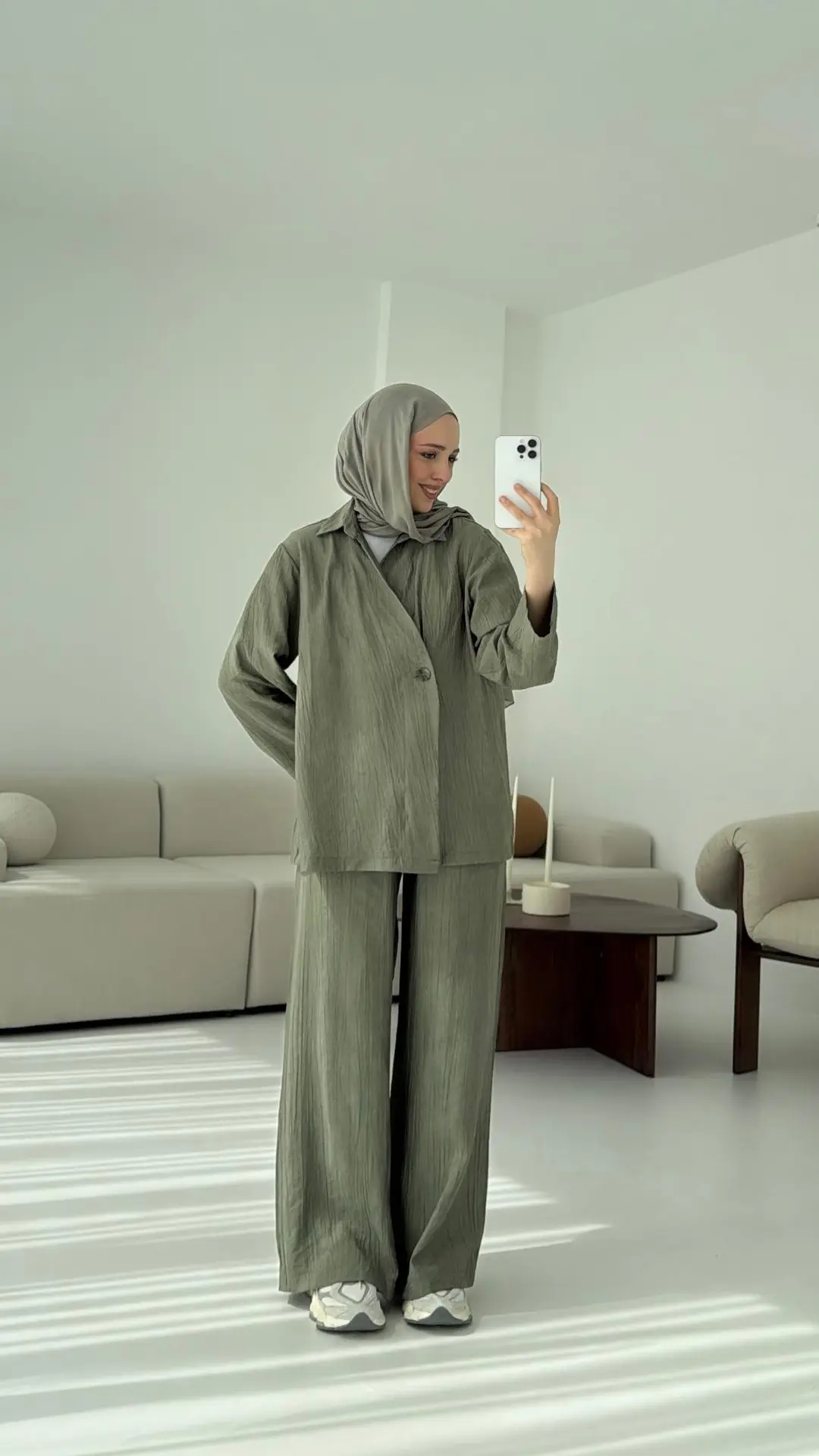 Düğme Detay Yazlık Takım Haki