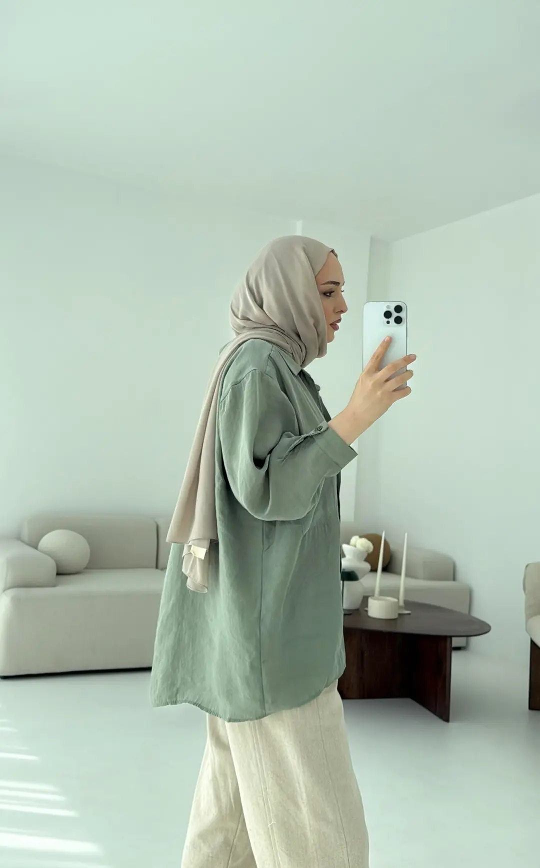 Düşük Omuz Oversize Gömlek Çağla