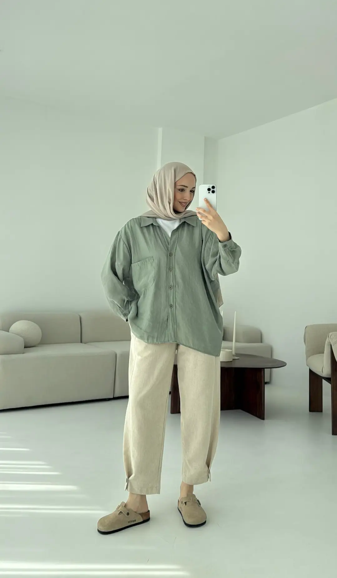 Düşük Omuz Oversize Gömlek Çağla