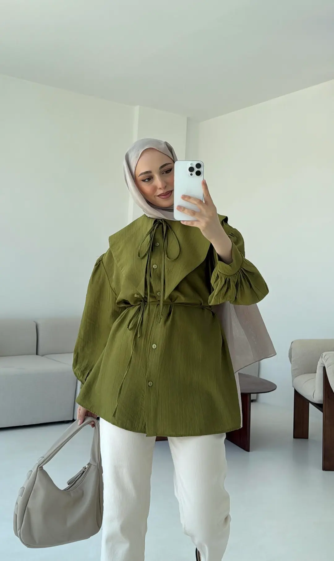 Bebe Yaka Bağlamalı Gömlek Olive