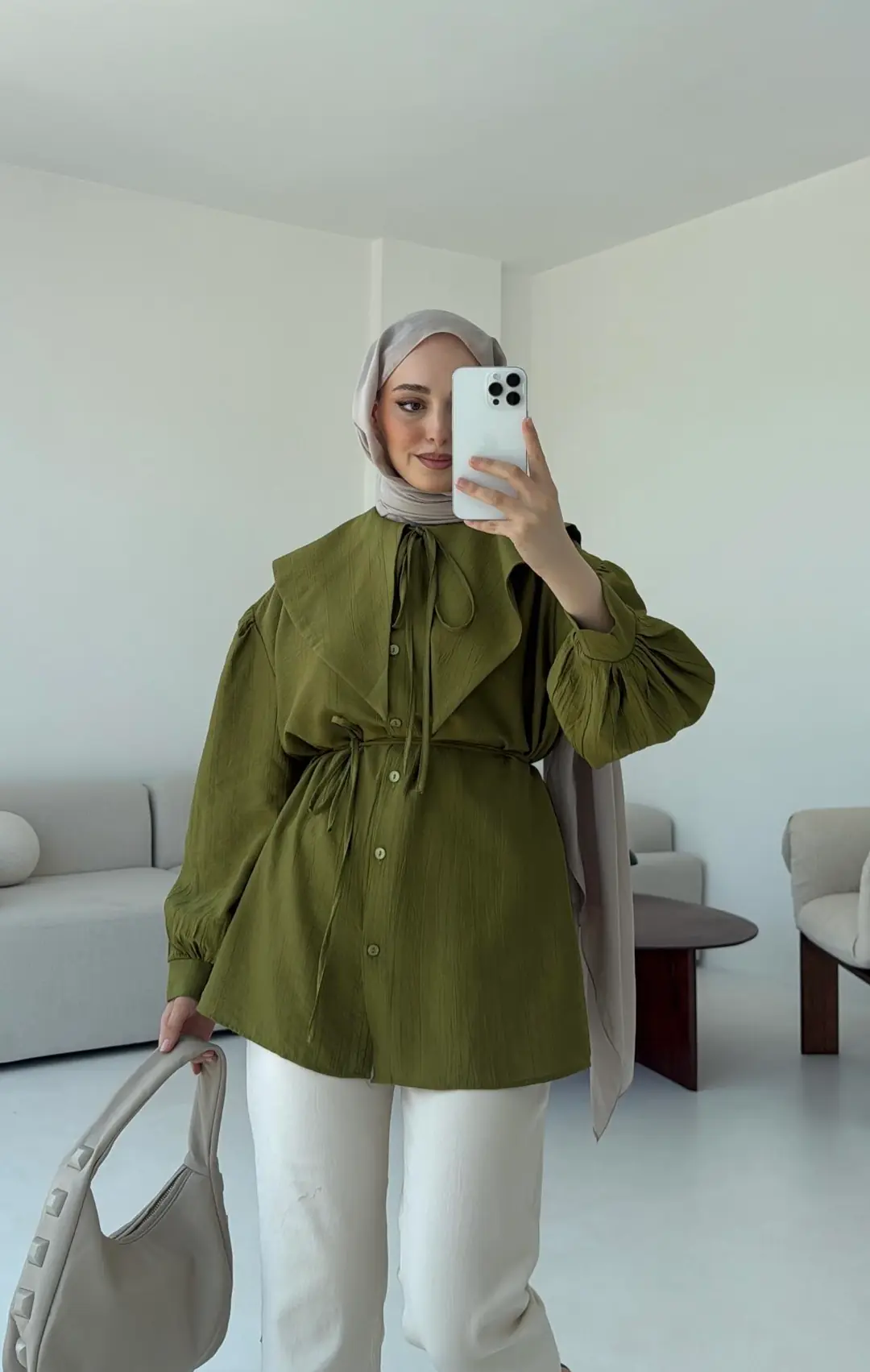 Bebe Yaka Bağlamalı Gömlek Olive