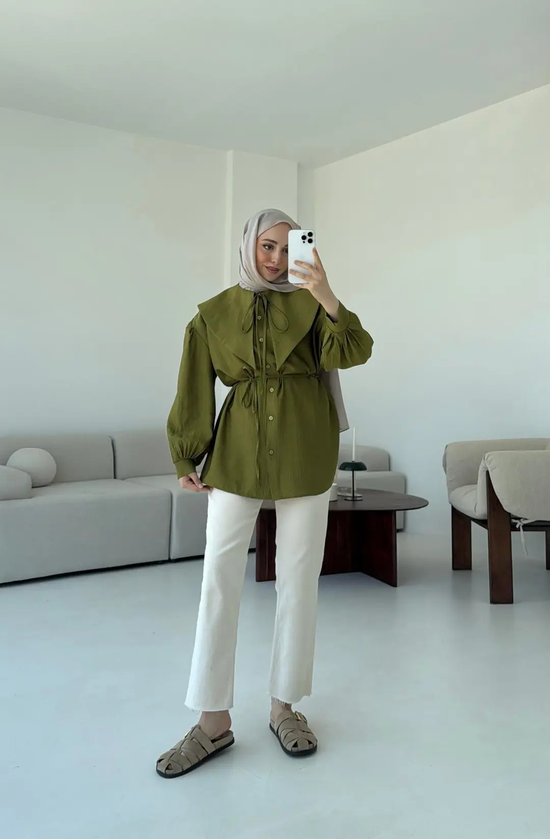 Bebe Yaka Bağlamalı Gömlek Olive