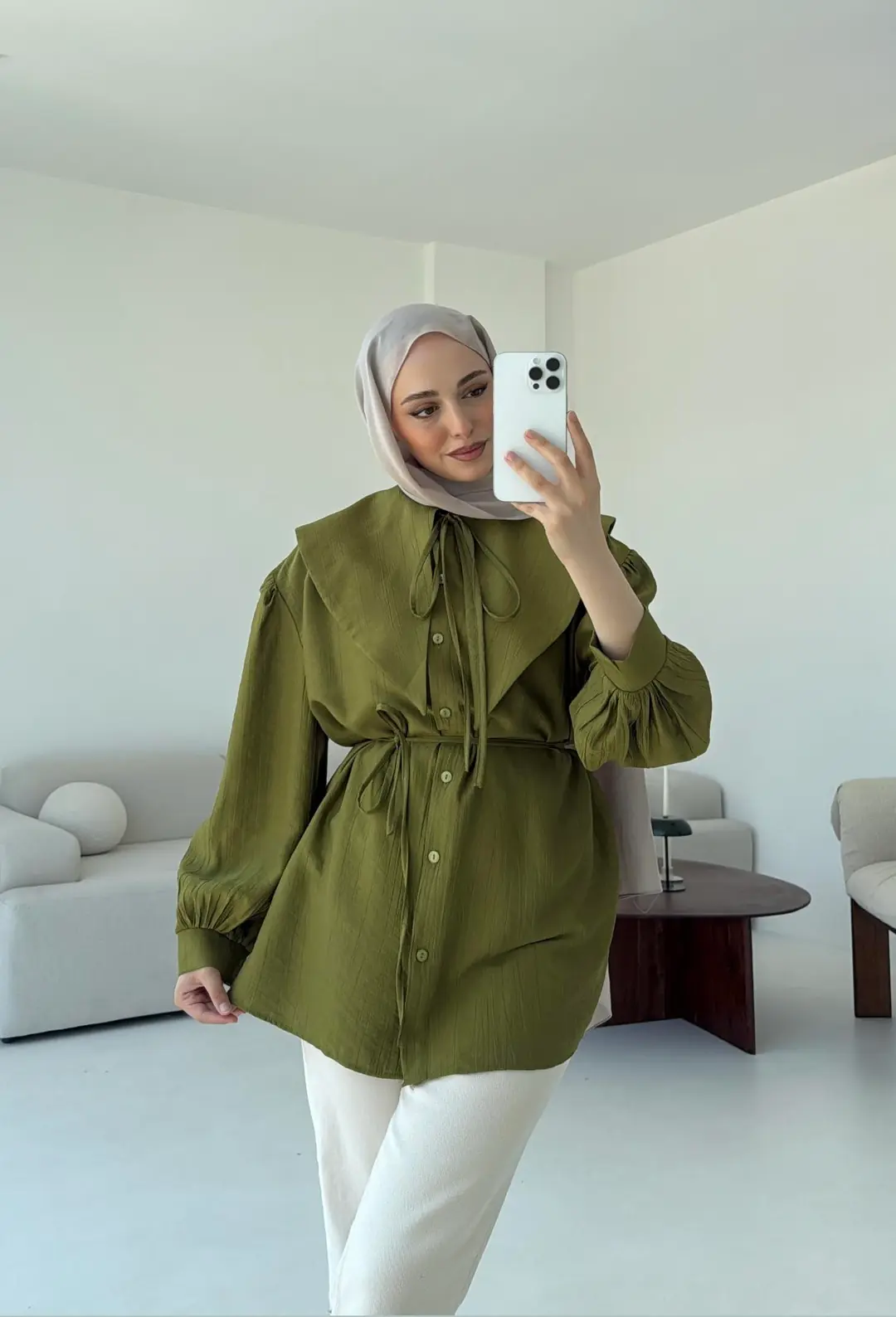 Bebe Yaka Bağlamalı Gömlek Olive