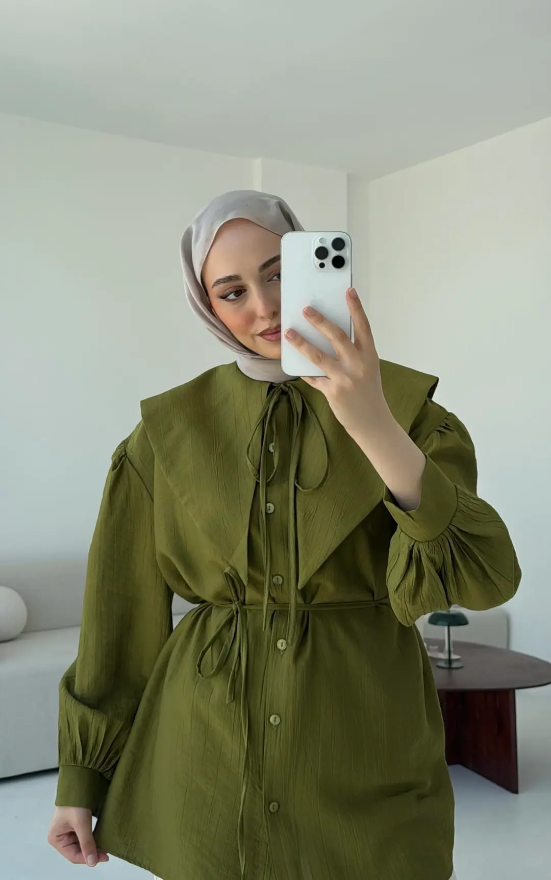 Bebe Yaka Bağlamalı Gömlek Olive