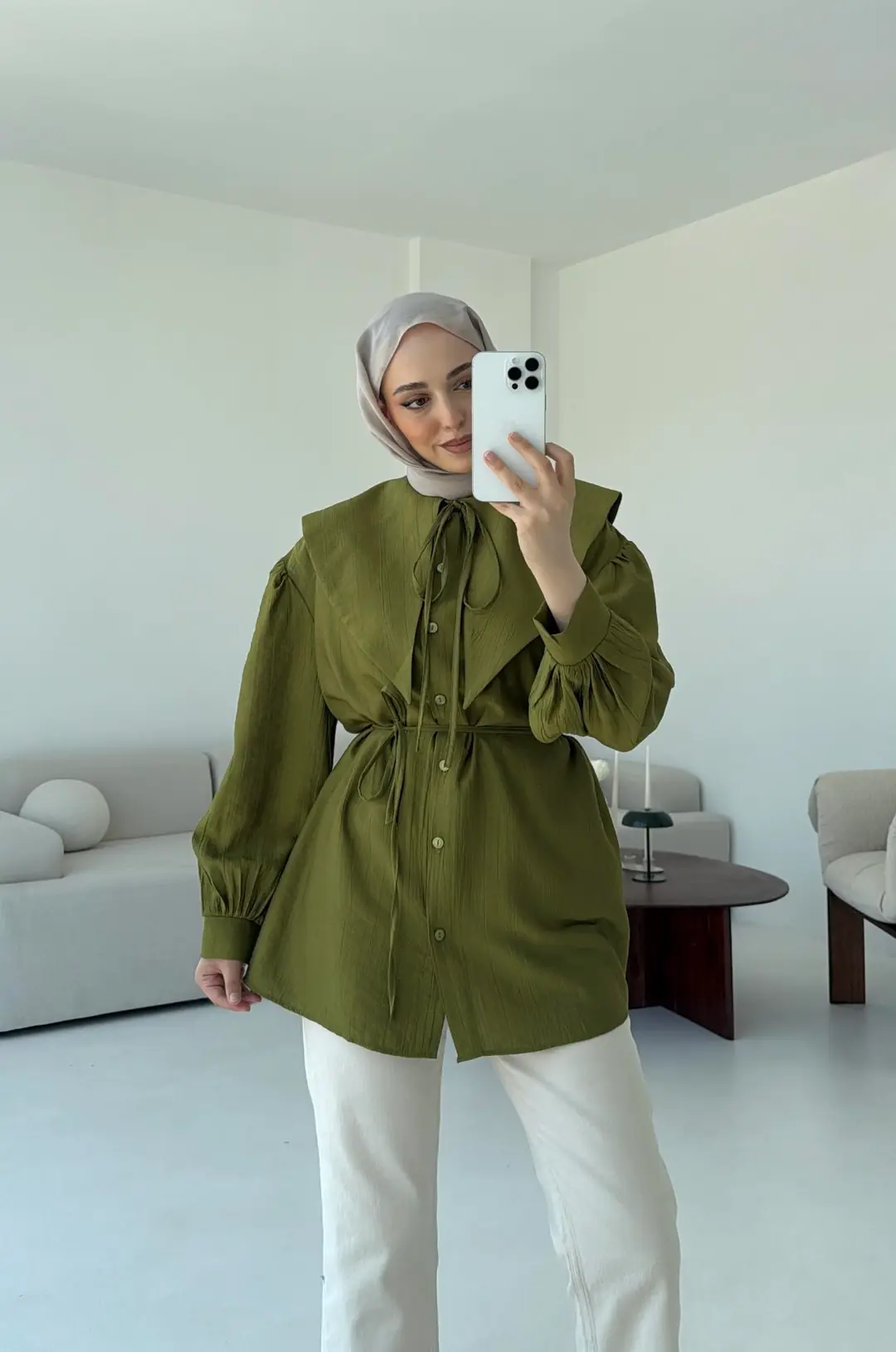 Bebe Yaka Bağlamalı Gömlek Olive
