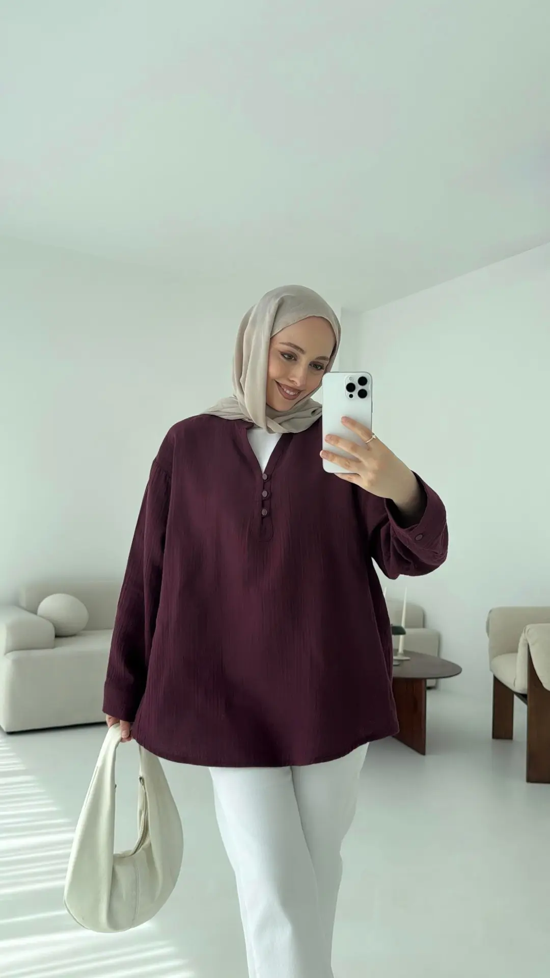 Müslin Düğmeli Gömlek Bordo