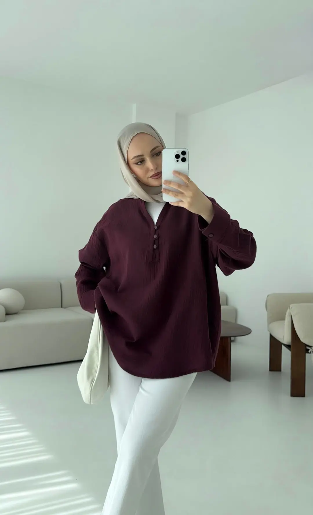 Müslin Düğmeli Gömlek Bordo