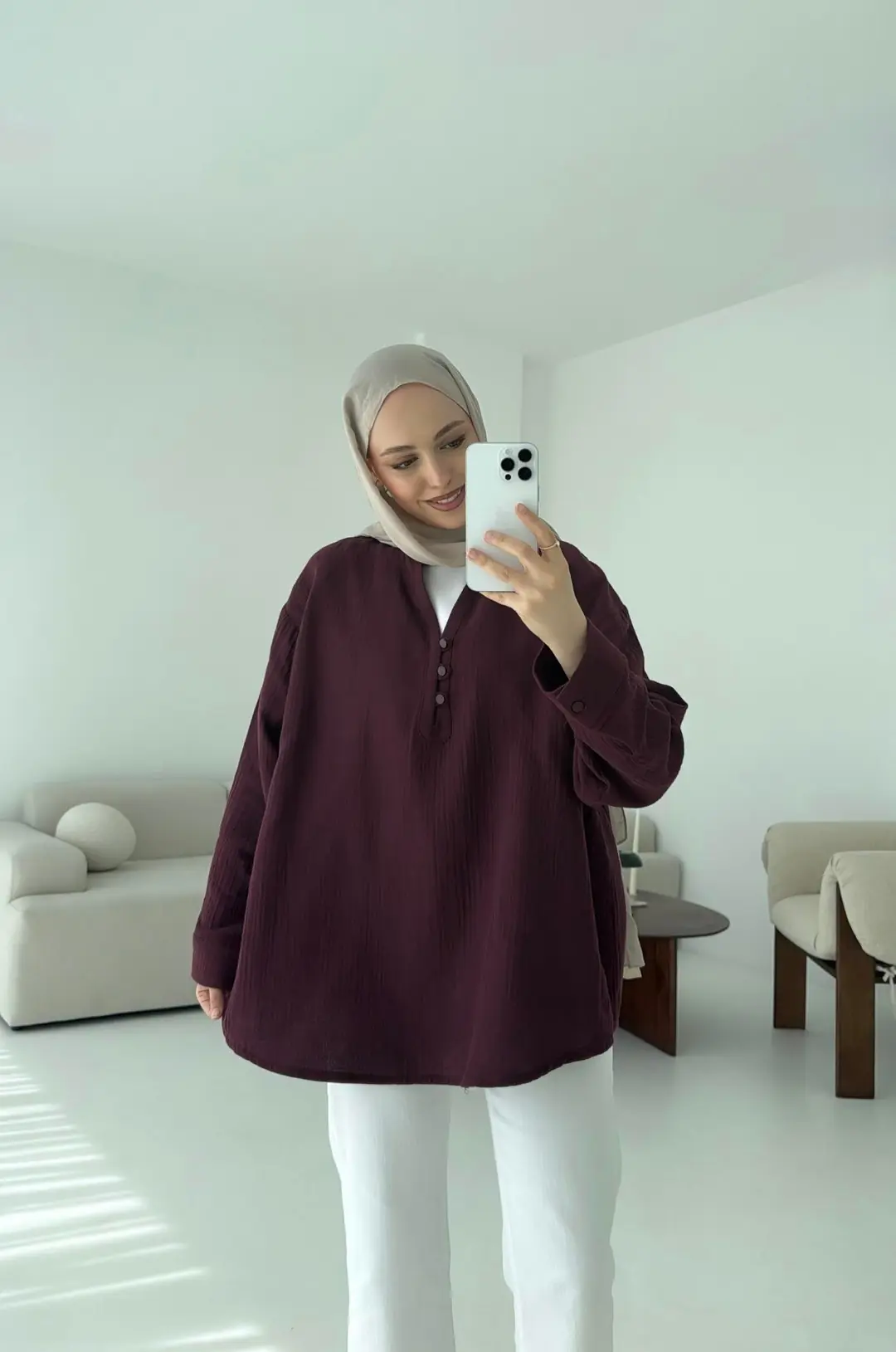 Müslin Düğmeli Gömlek Bordo