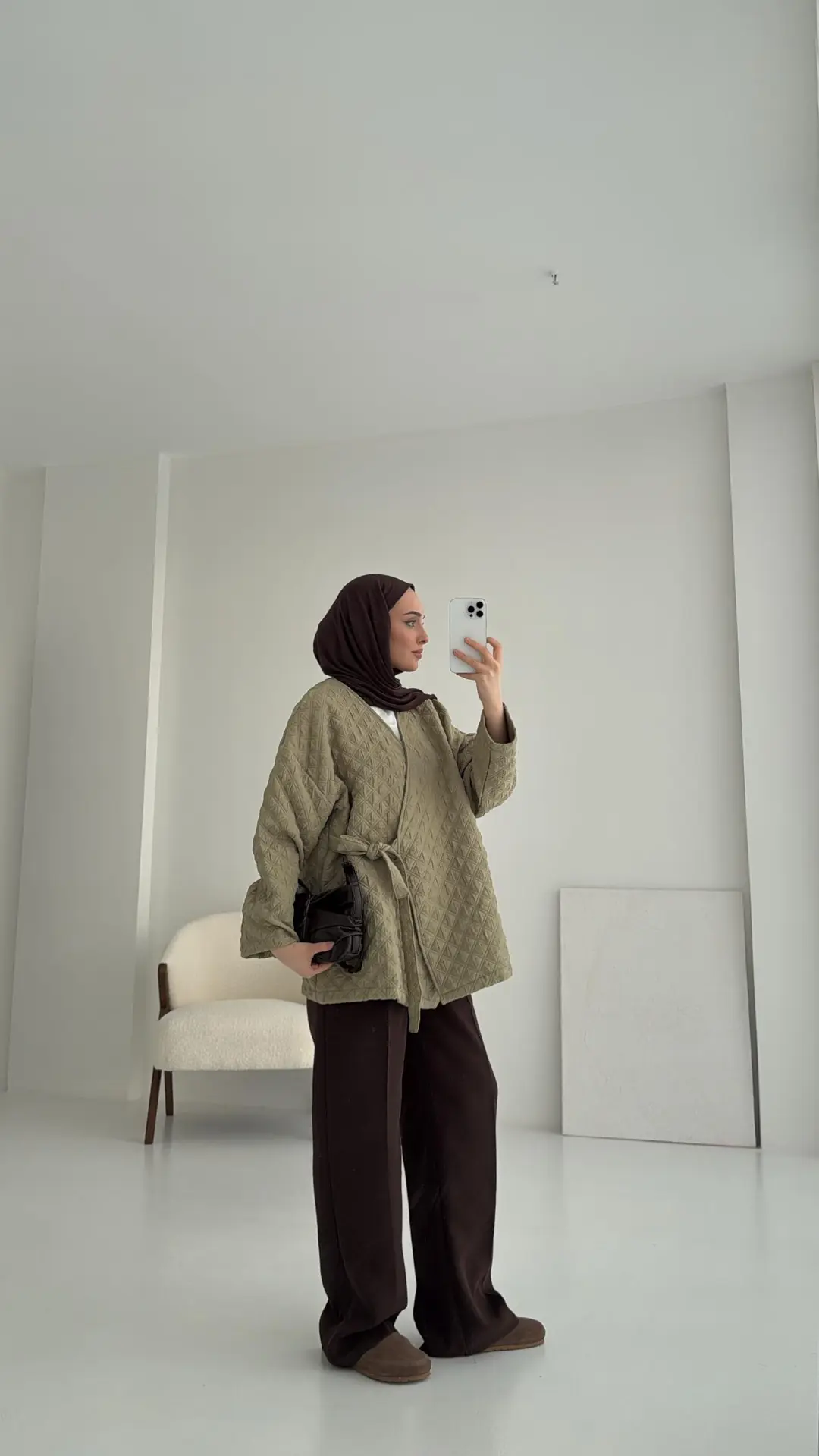 Yandan Bağlamalı Kapitone Ceket Çağla