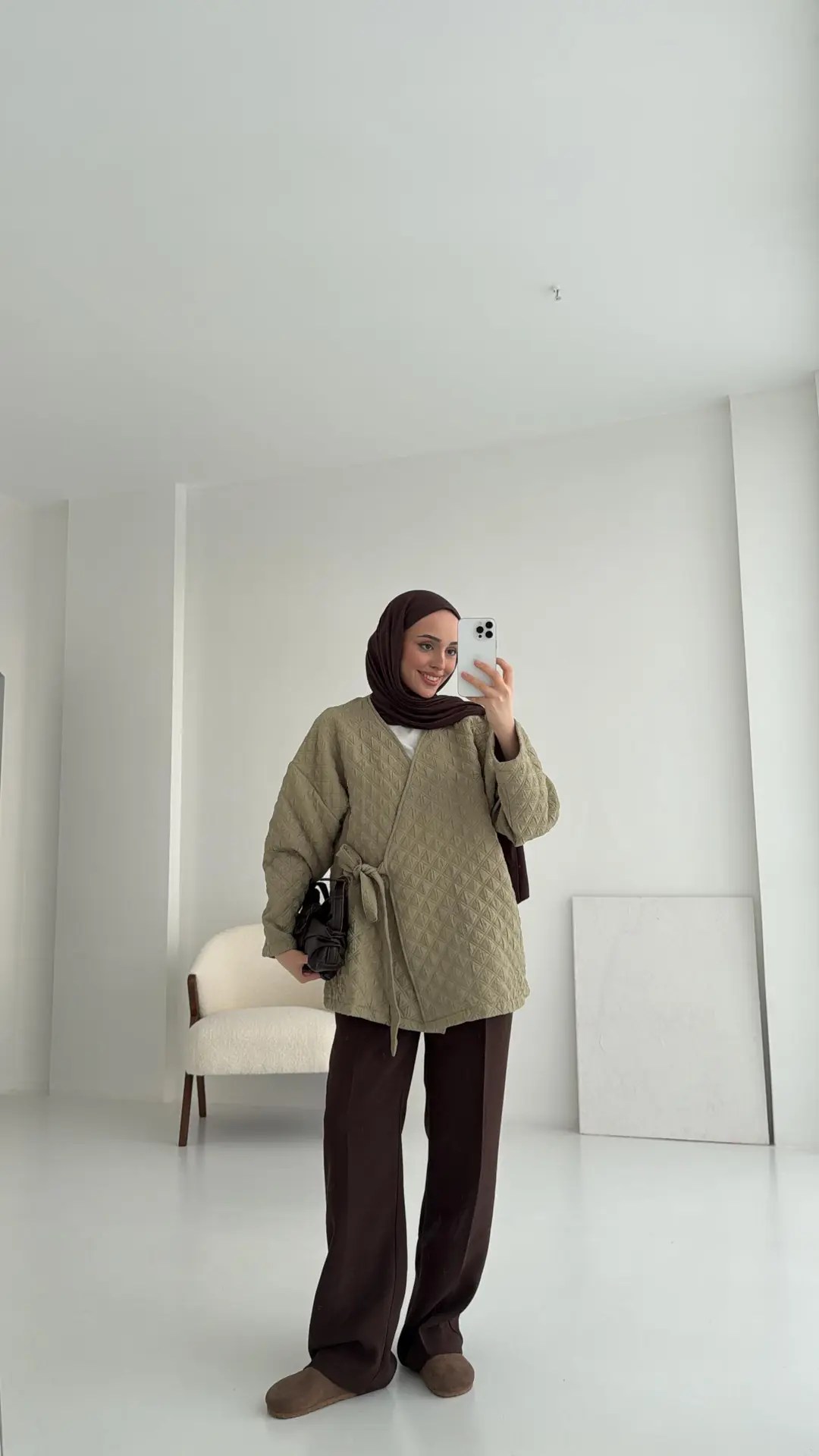 Yandan Bağlamalı Kapitone Ceket Çağla
