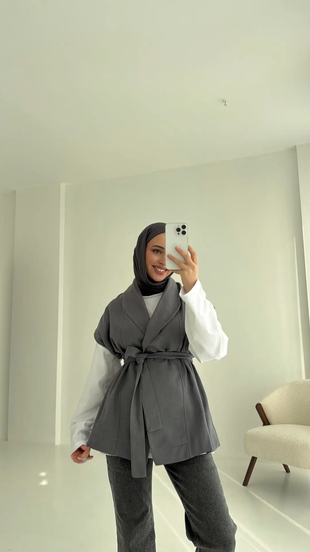 Gabardin Bağlamalı Yelek Gri