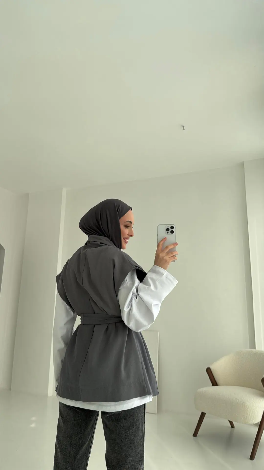 Gabardin Bağlamalı Yelek Gri