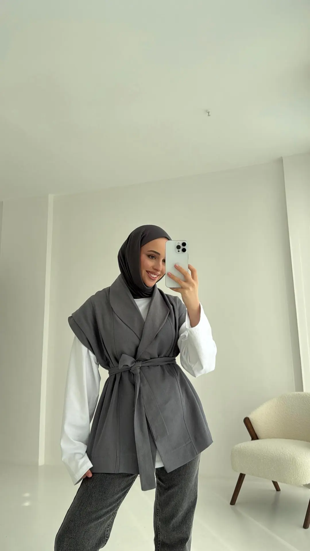 Gabardin Bağlamalı Yelek Gri