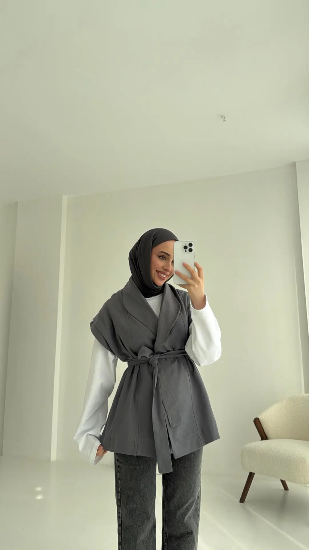 Gabardin Bağlamalı Yelek Gri