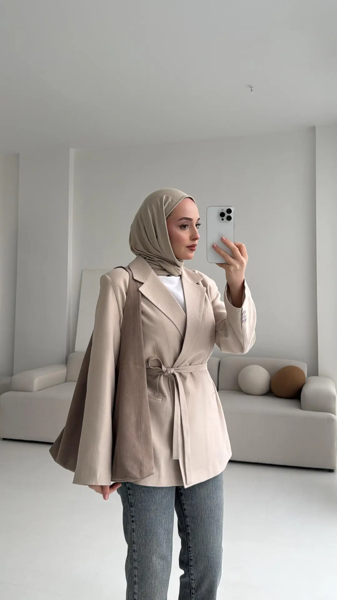Bağlamalı Blazer Ceket Bej
