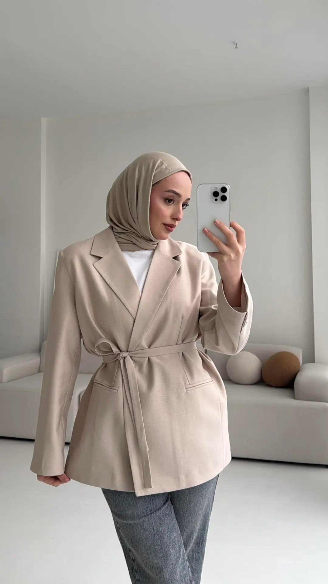 Bağlamalı Blazer Ceket Bej