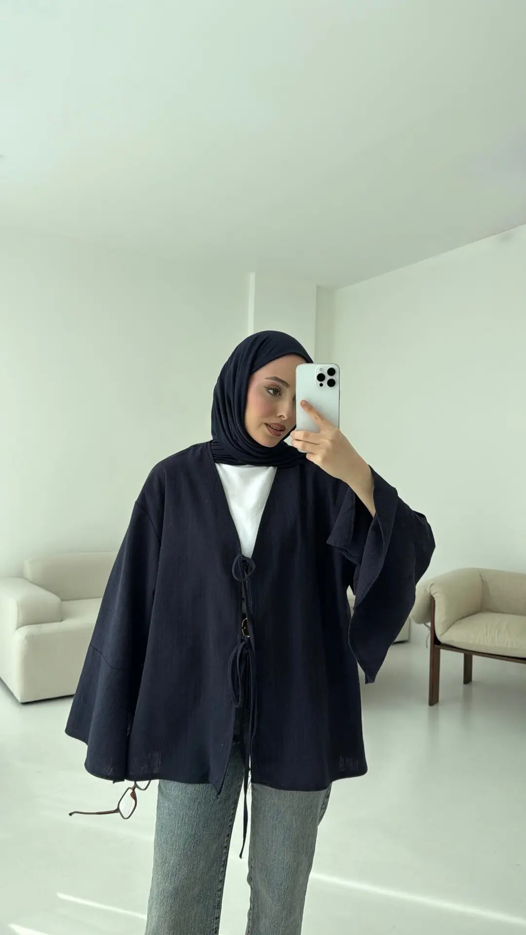 Kol Detay Kimono Lacivert