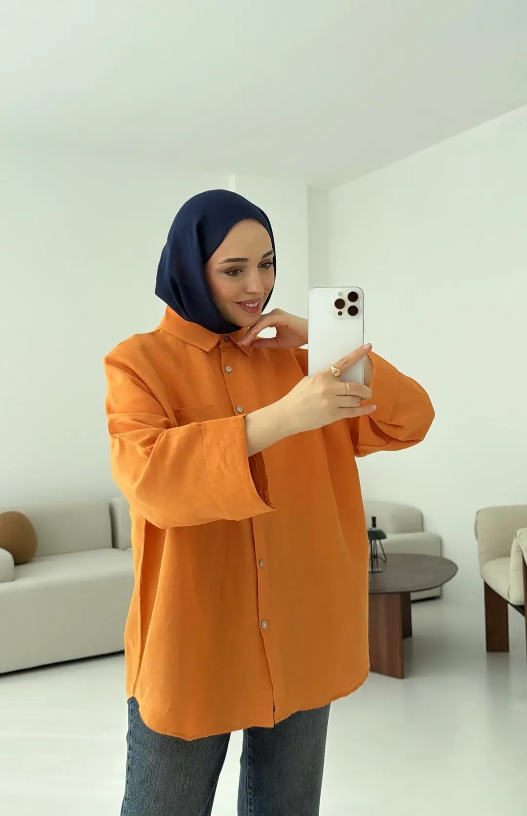 Linen Oversize Gömlek Orange