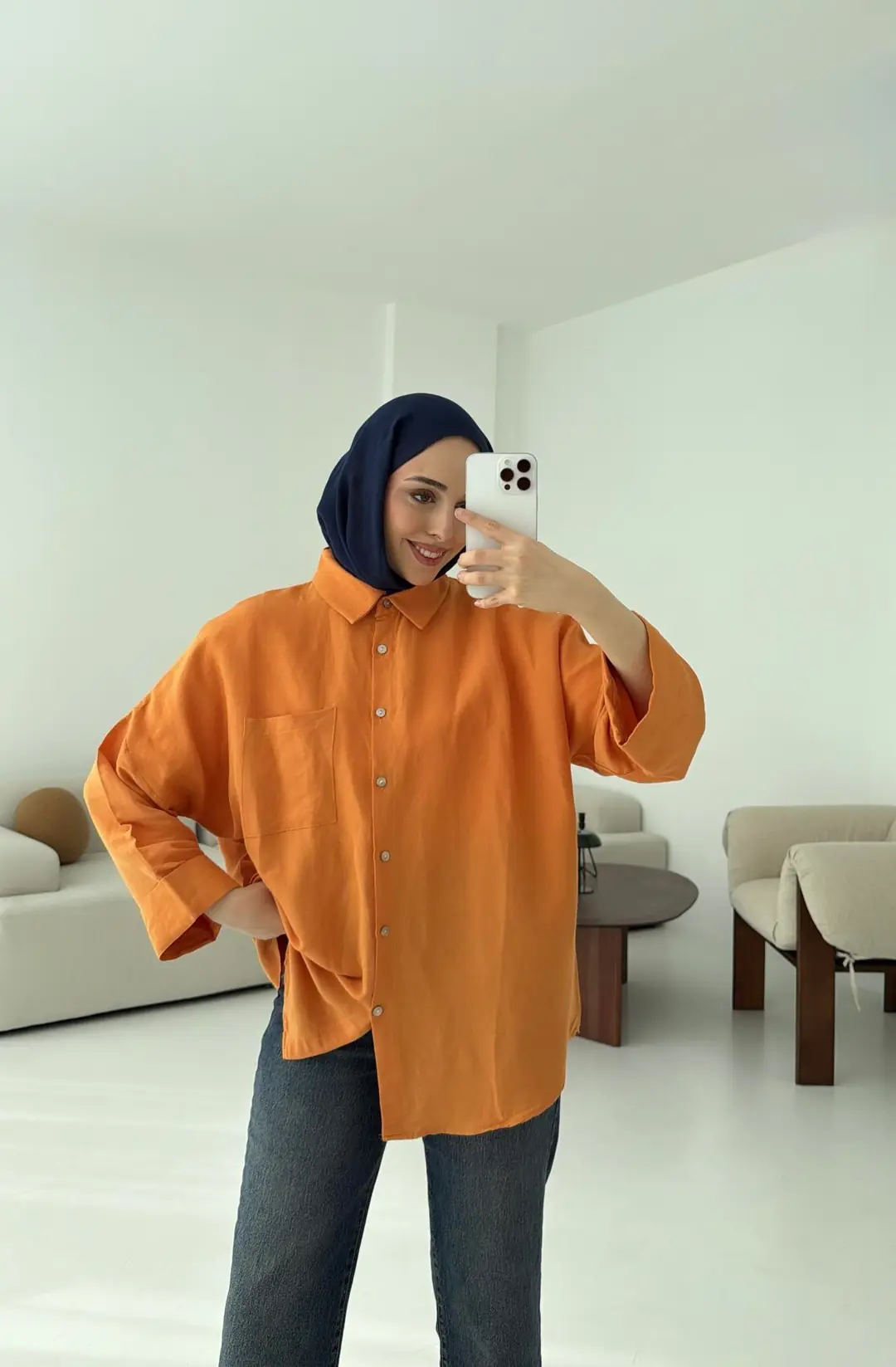 Linen Oversize Gömlek Orange