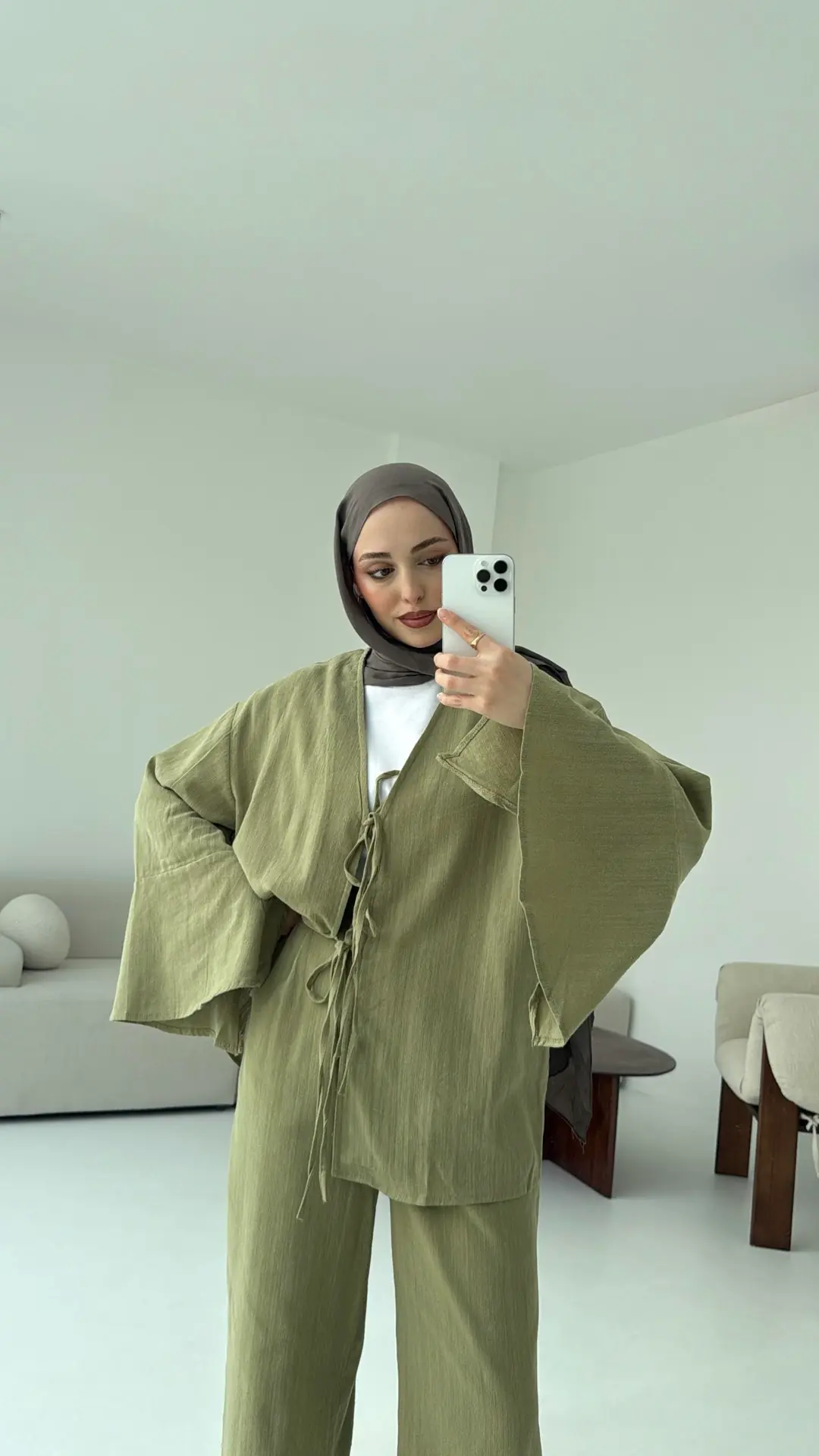 Kol Detaylı Kimono Keten Takım Cagla