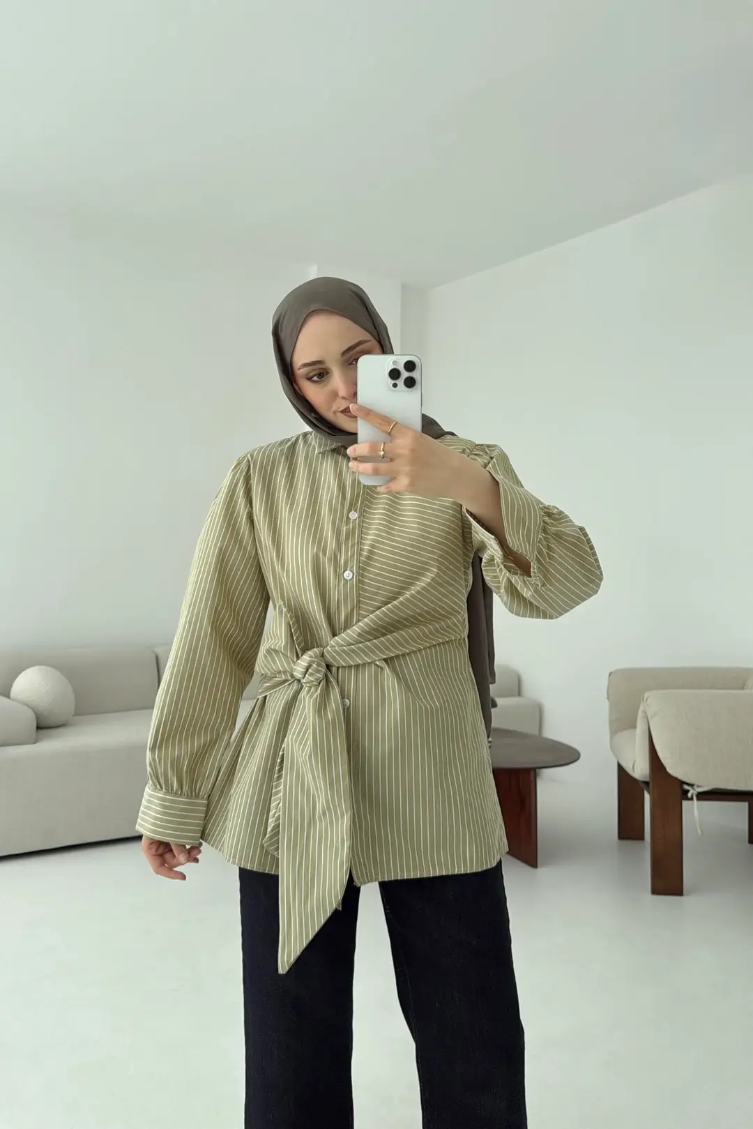 Çizgili Detaylı Gömlek Yeşil