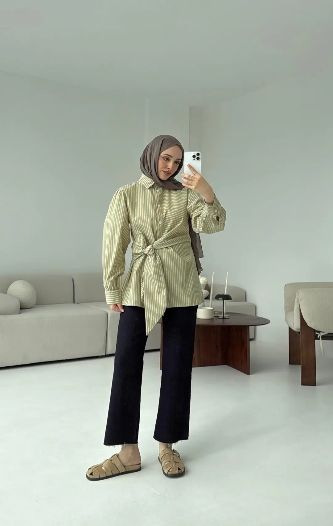 Çizgili Detaylı Gömlek Yeşil