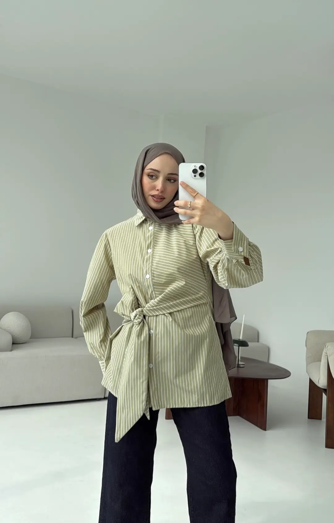 Çizgili Detaylı Gömlek Yeşil