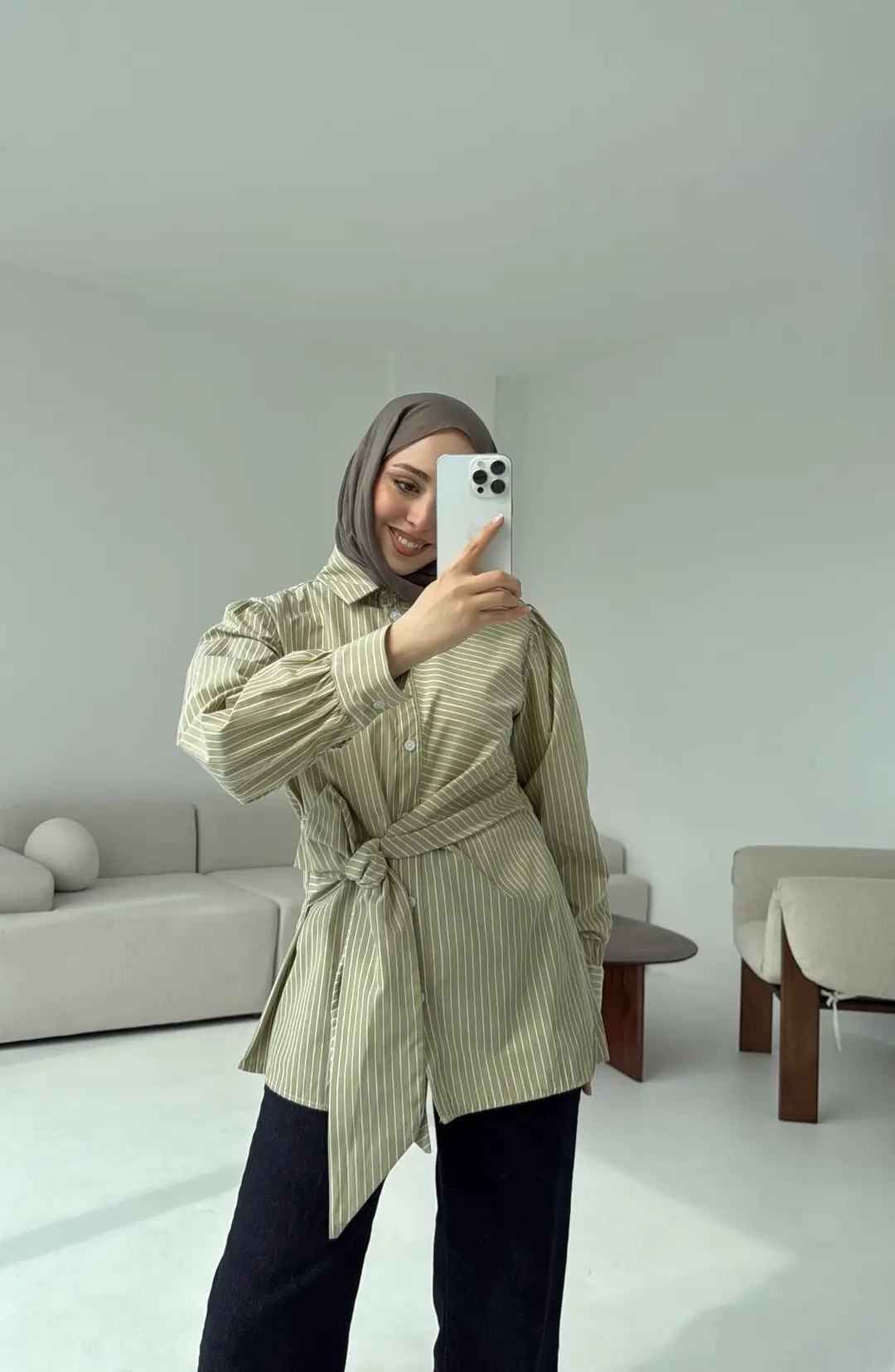 Çizgili Detaylı Gömlek Yeşil