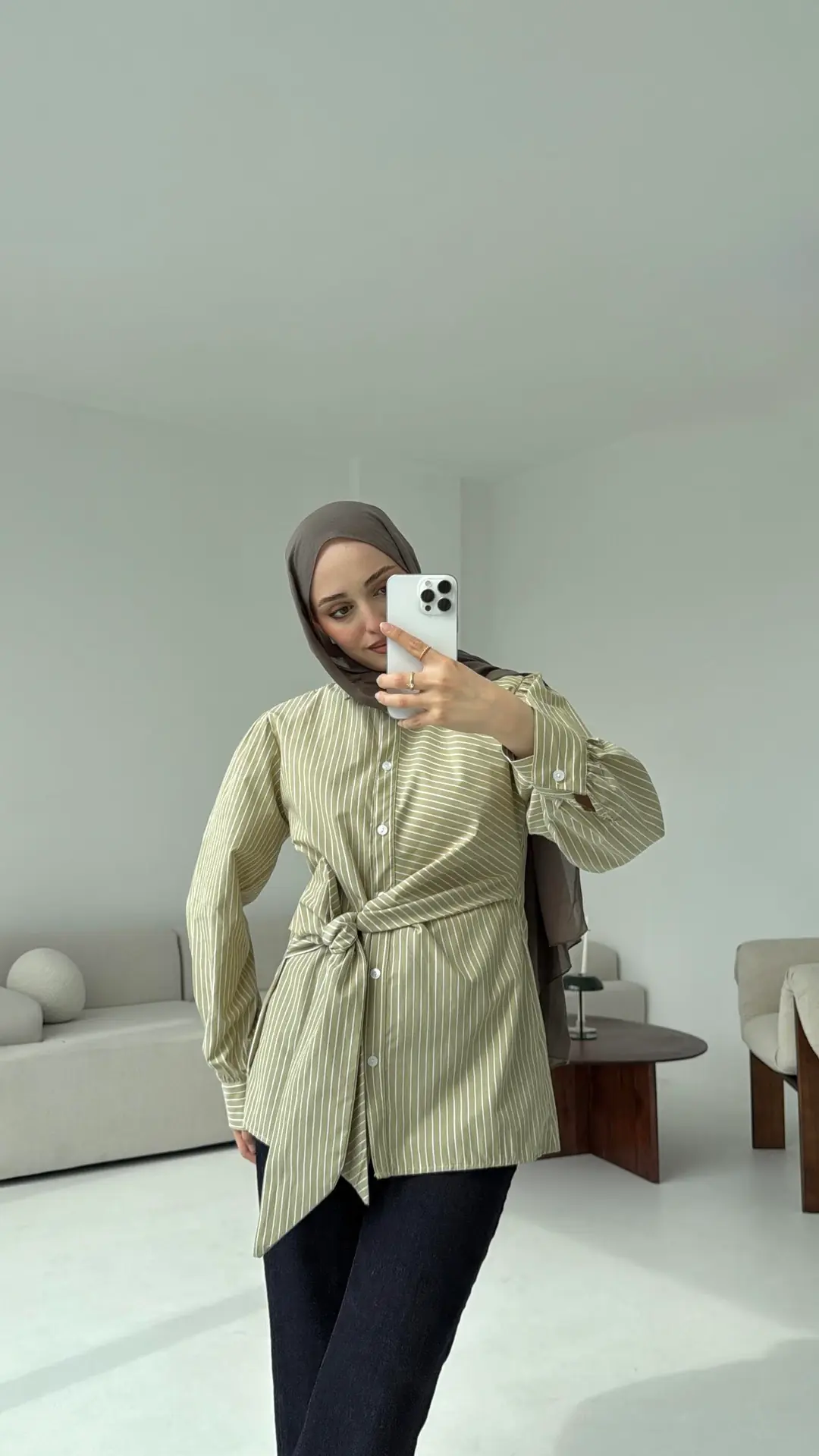 Çizgili Detaylı Gömlek Yeşil