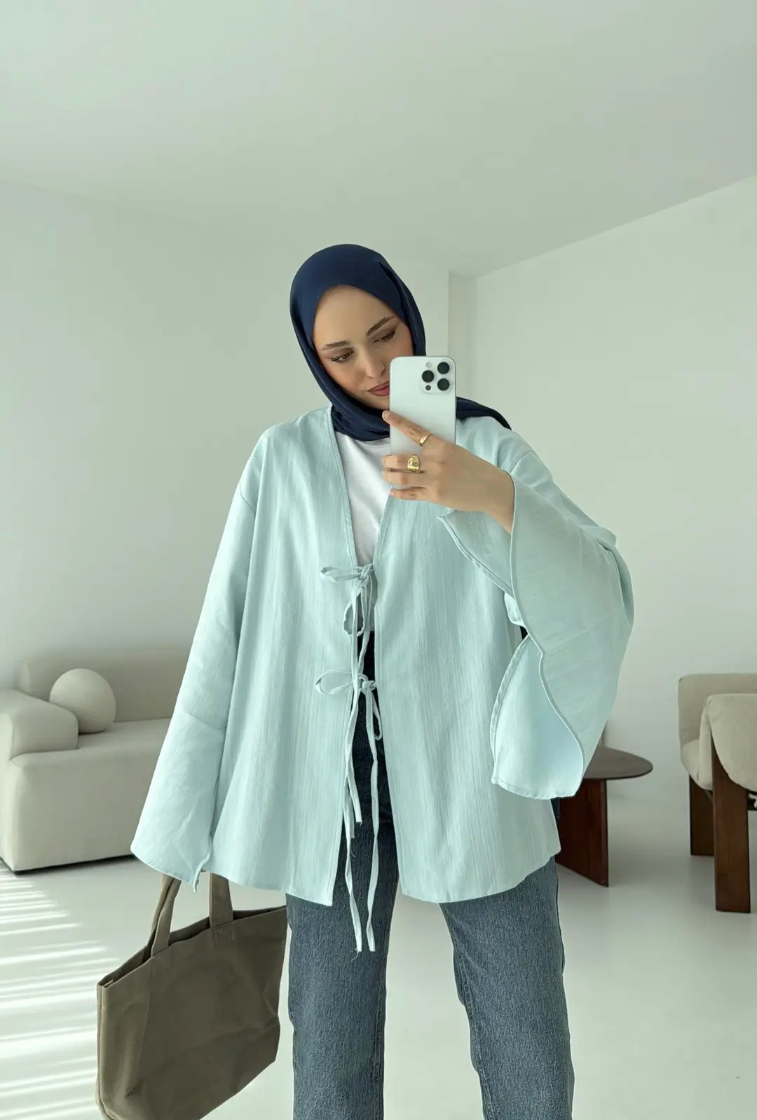 Kol Detay Kimono Mavi